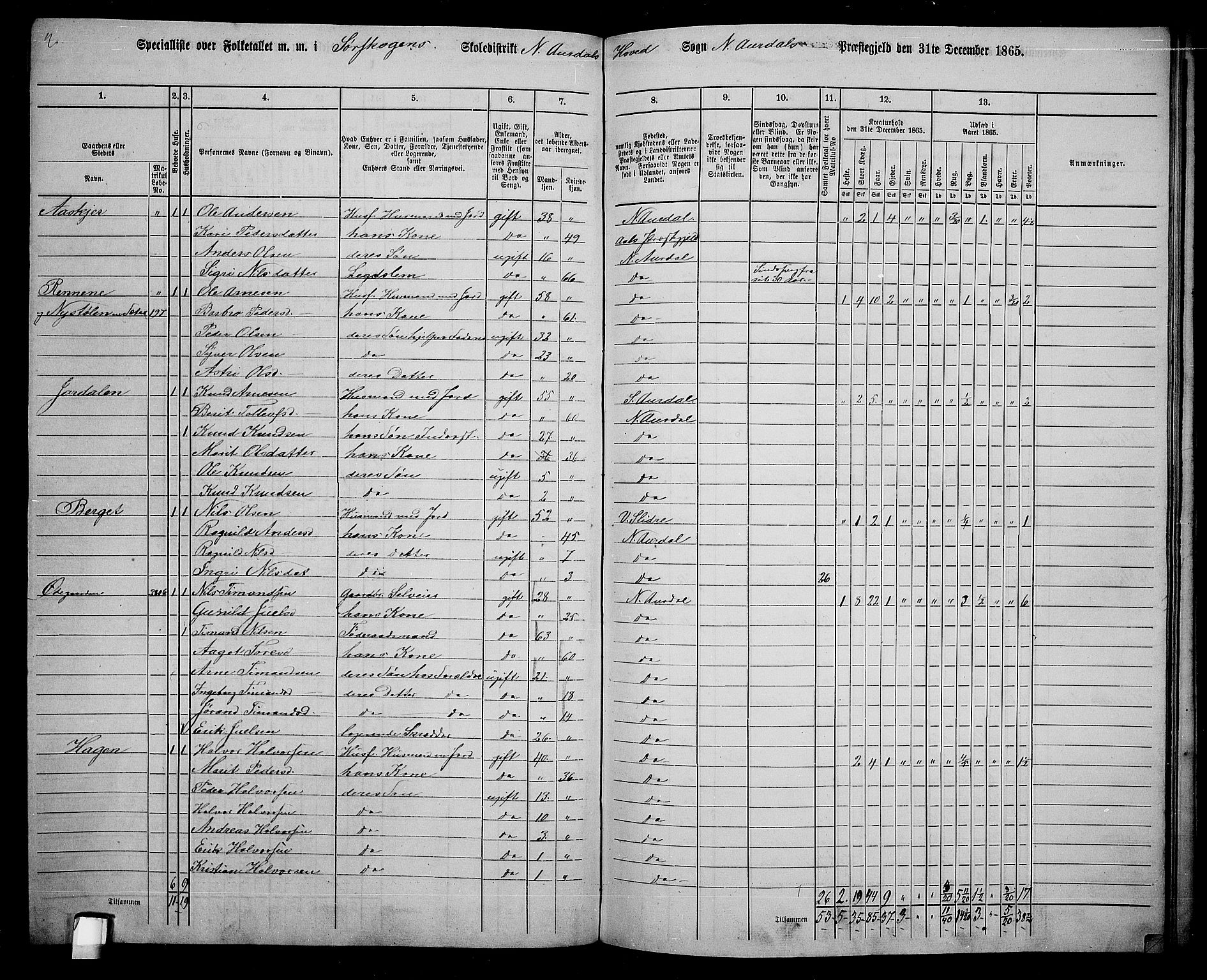 RA, 1865 census for Nord-Aurdal, 1865, p. 196