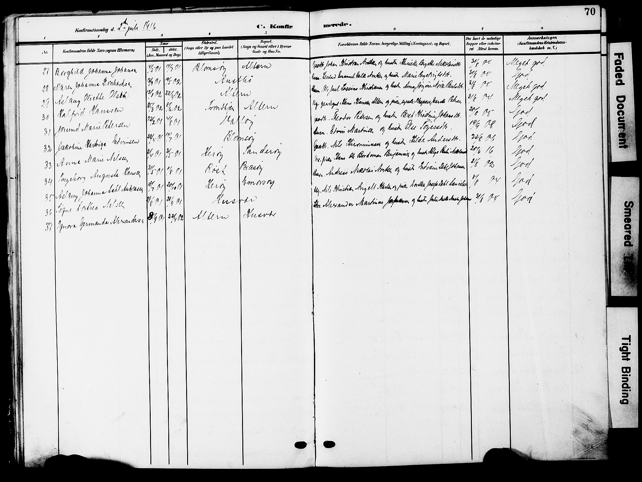 Ministerialprotokoller, klokkerbøker og fødselsregistre - Nordland, AV/SAT-A-1459/830/L0464: Parish register (copy) no. 830C06, 1906-1925, p. 70