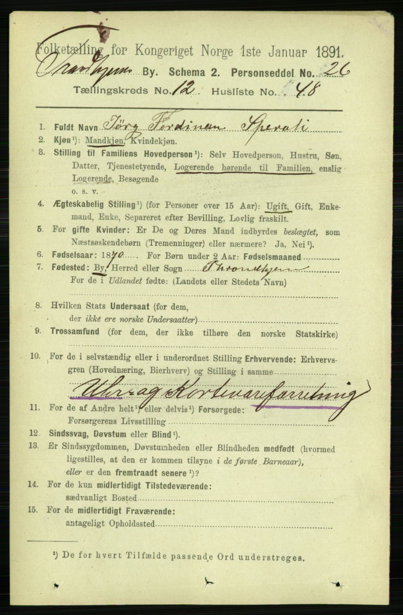 RA, 1891 census for 1601 Trondheim, 1891, p. 10190