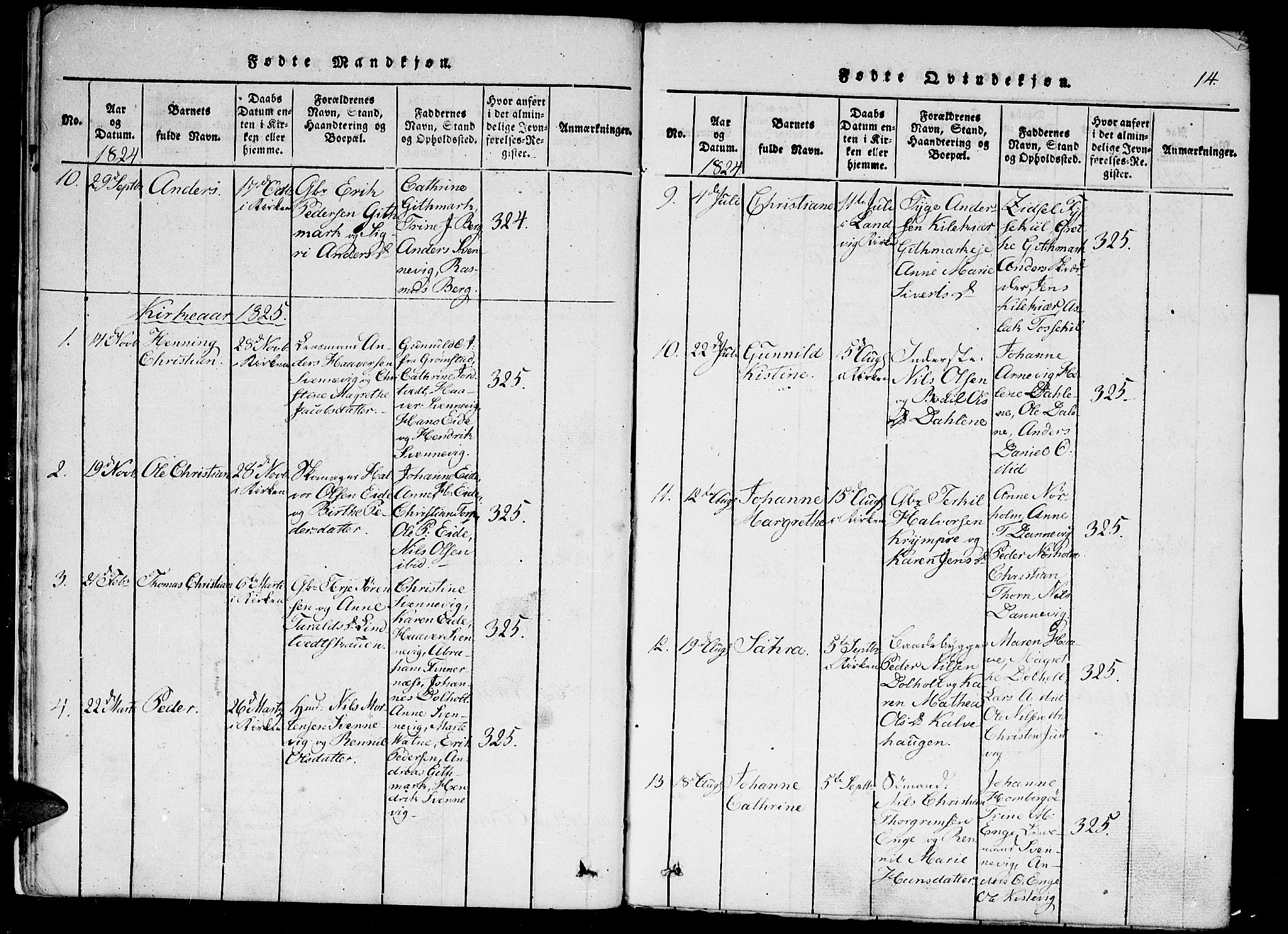 Hommedal sokneprestkontor, SAK/1111-0023/F/Fa/Faa/L0001: Parish register (official) no. A 1, 1816-1860, p. 14