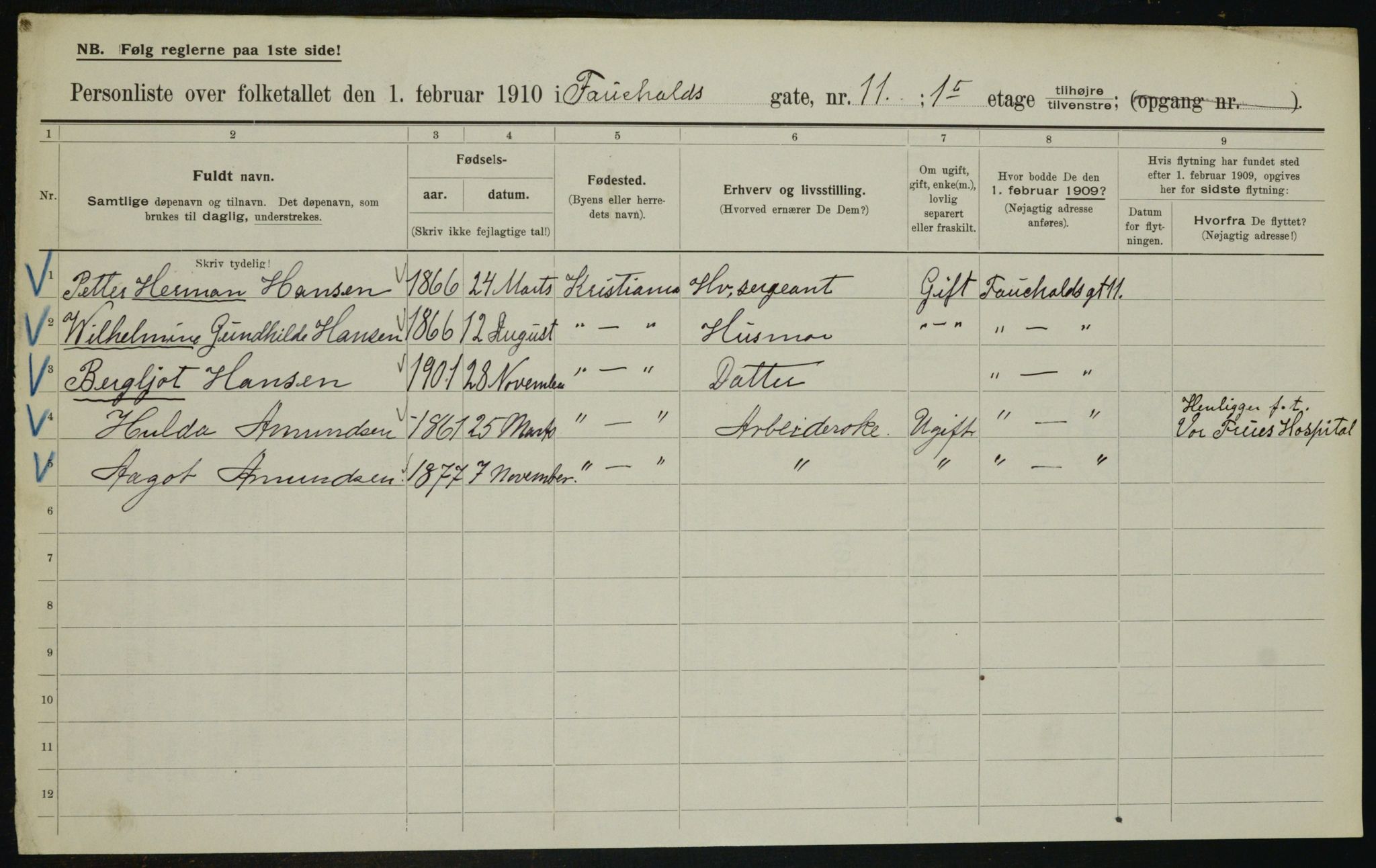 OBA, Municipal Census 1910 for Kristiania, 1910, p. 22520