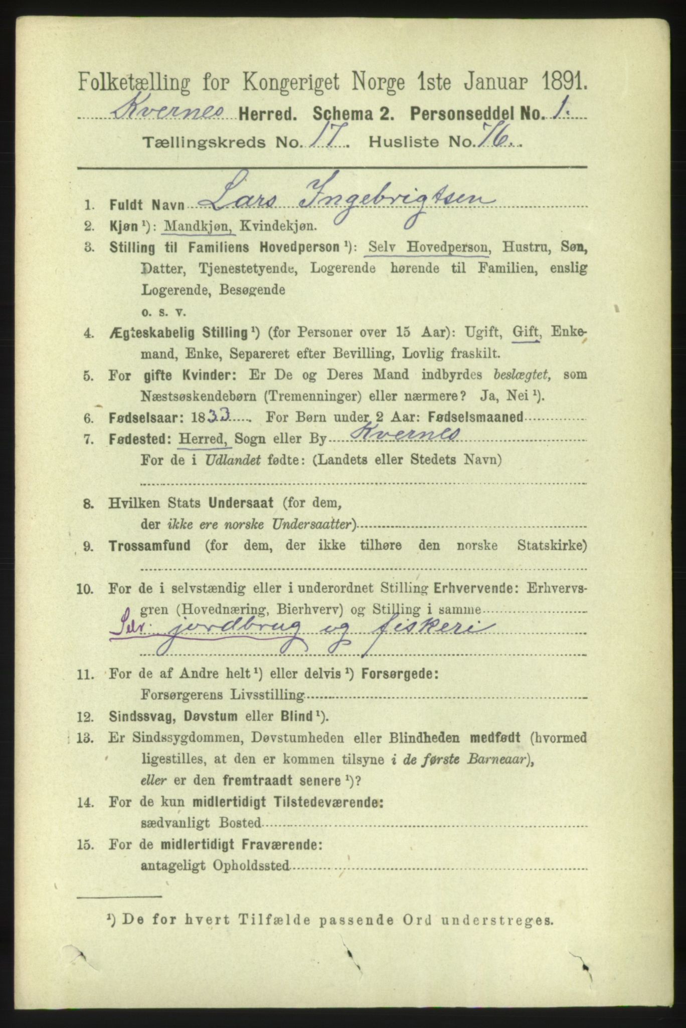 RA, 1891 census for 1553 Kvernes, 1891, p. 7648