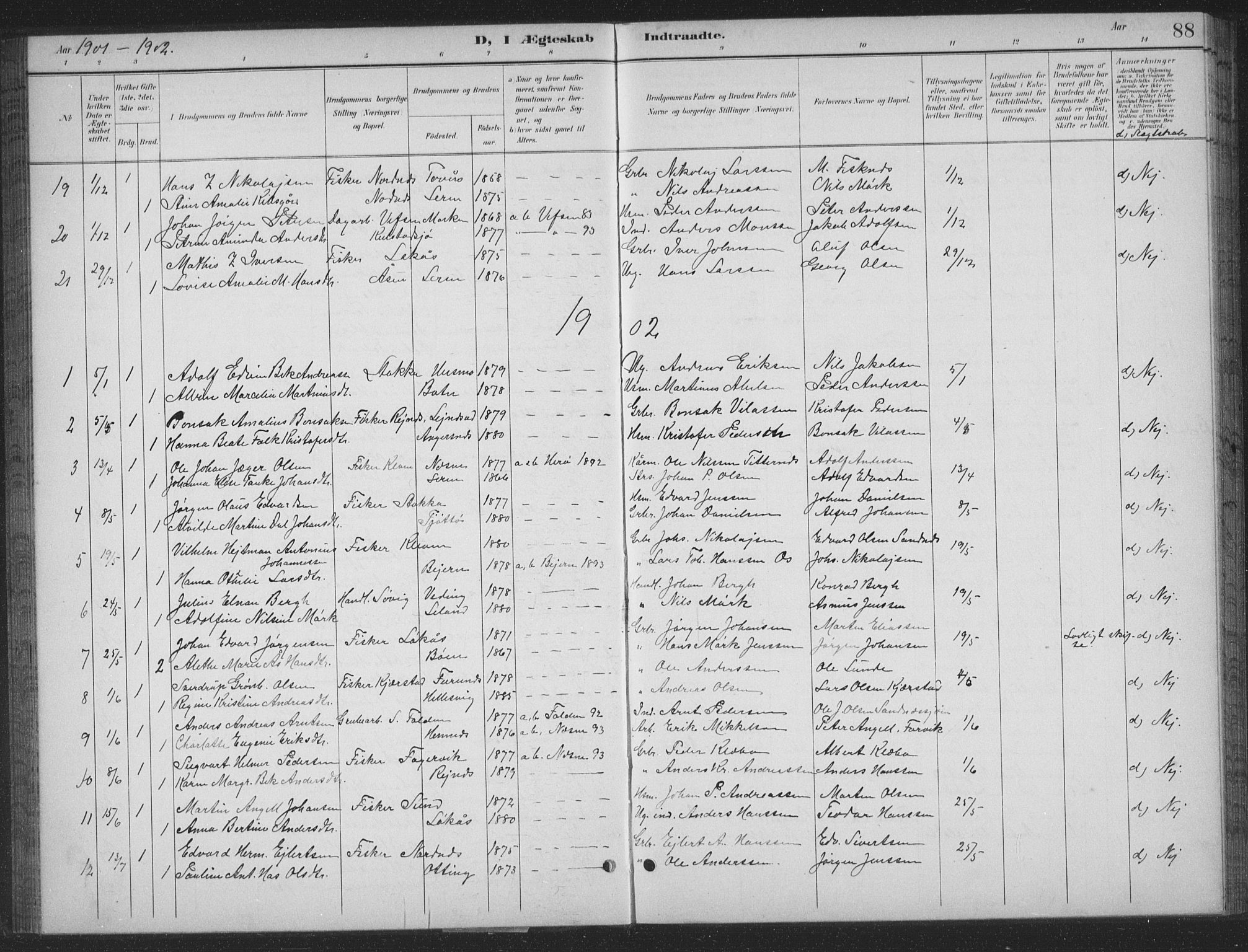Ministerialprotokoller, klokkerbøker og fødselsregistre - Nordland, SAT/A-1459/831/L0479: Parish register (copy) no. 831C06, 1897-1936, p. 88