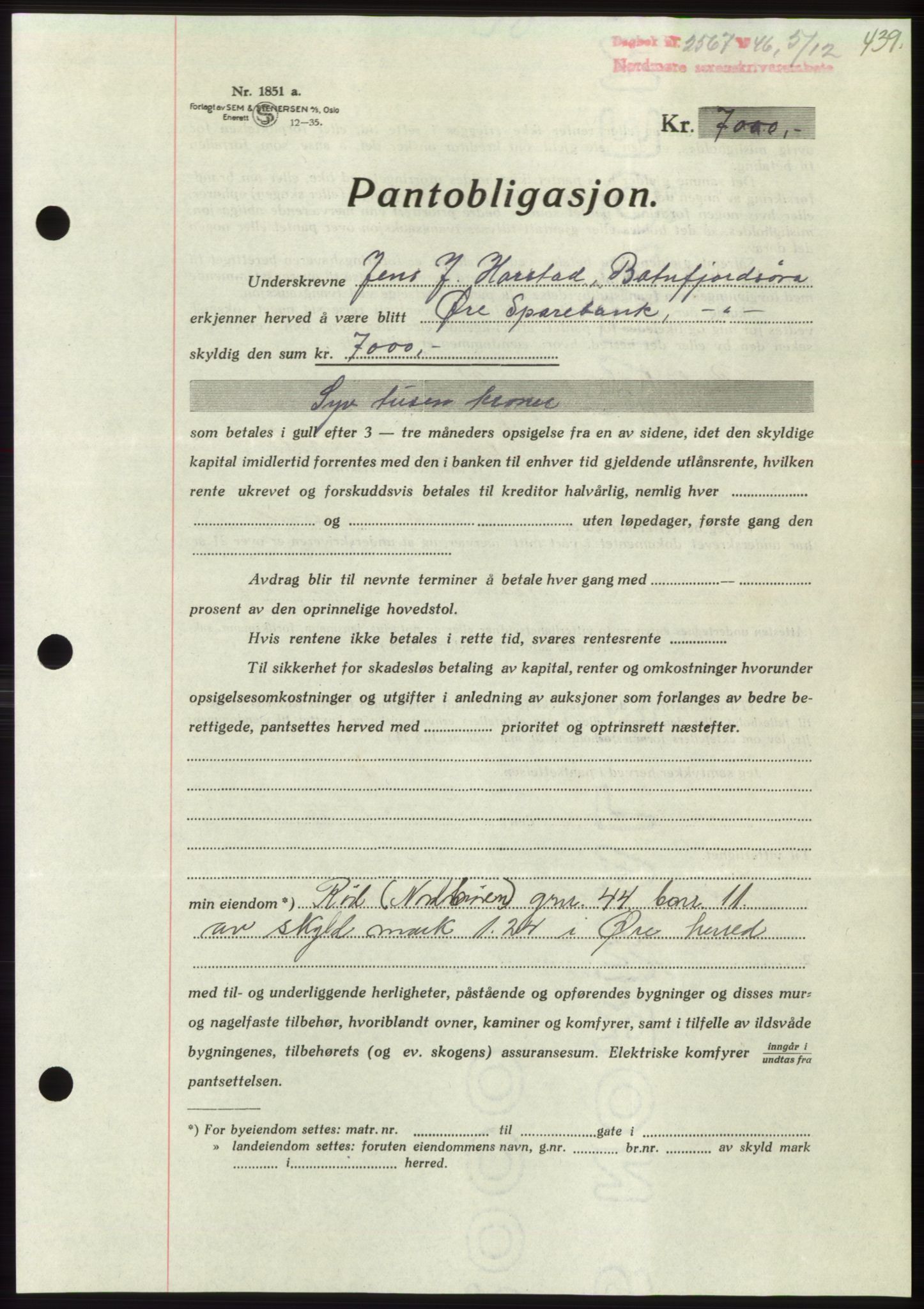 Nordmøre sorenskriveri, AV/SAT-A-4132/1/2/2Ca: Mortgage book no. B95, 1946-1947, Diary no: : 2567/1946