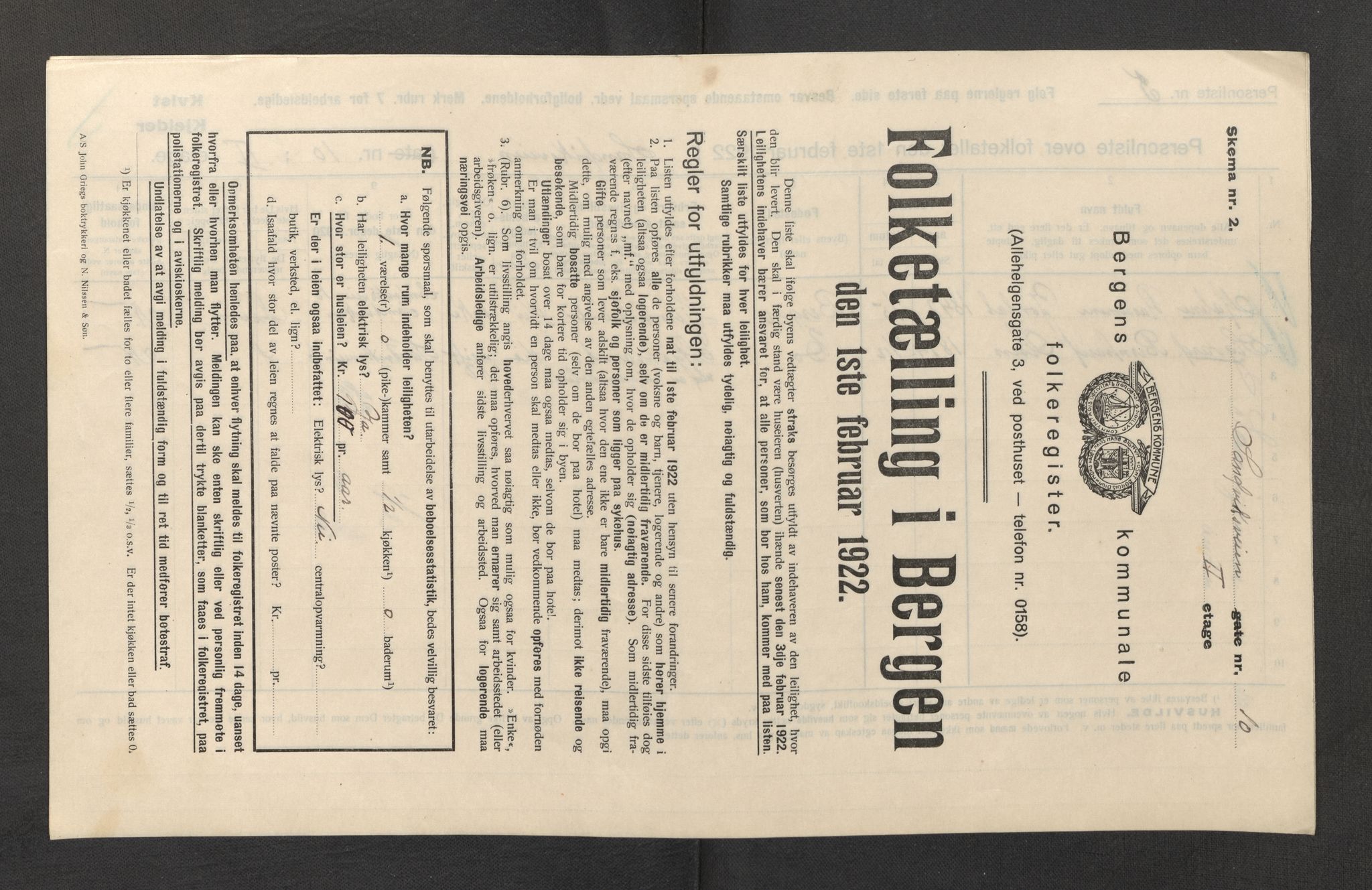 SAB, Municipal Census 1922 for Bergen, 1922, p. 33908