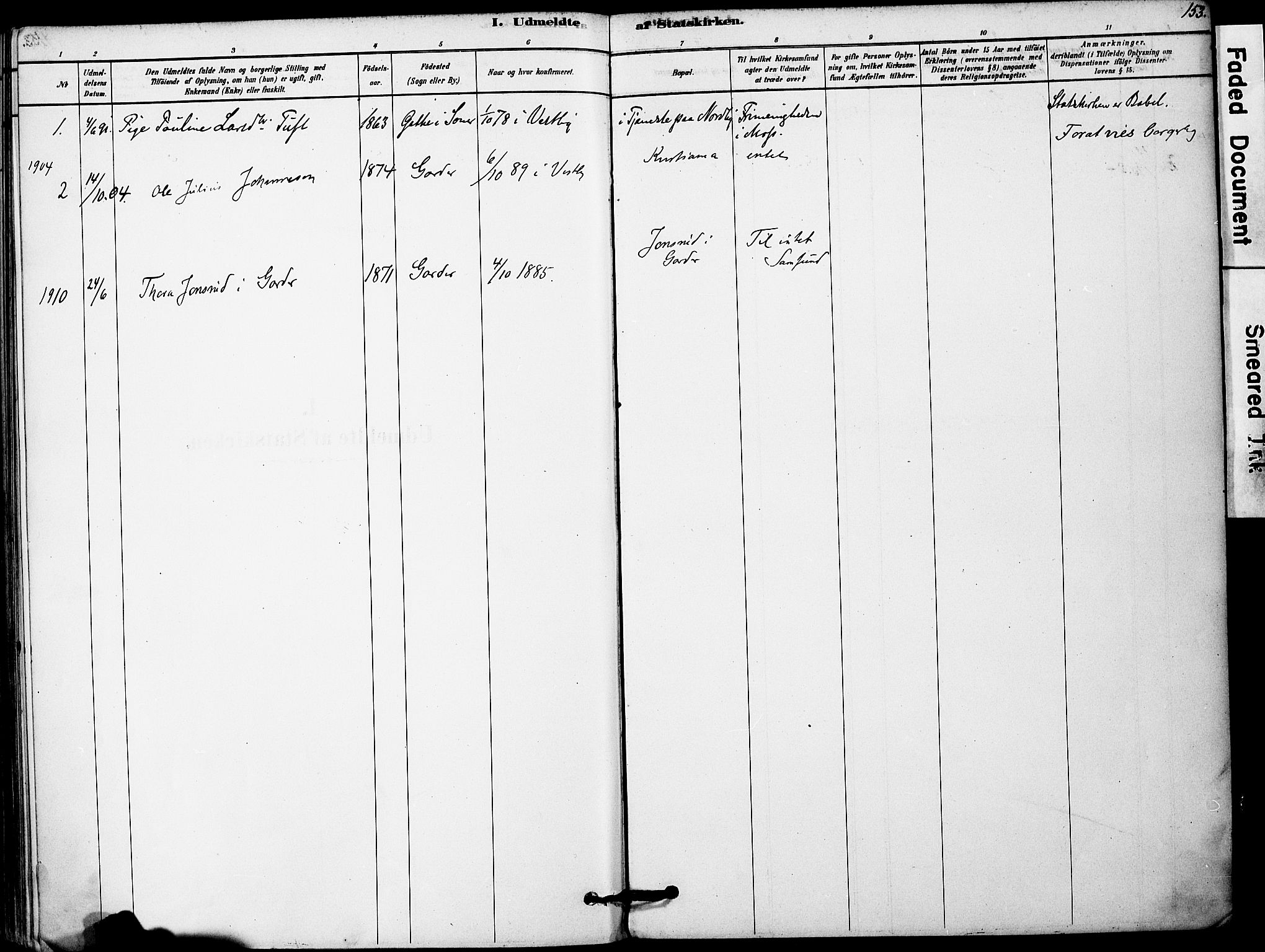 Vestby prestekontor Kirkebøker, SAO/A-10893/F/Fa/L0011: Parish register (official) no. I 11, 1878-1913, p. 153