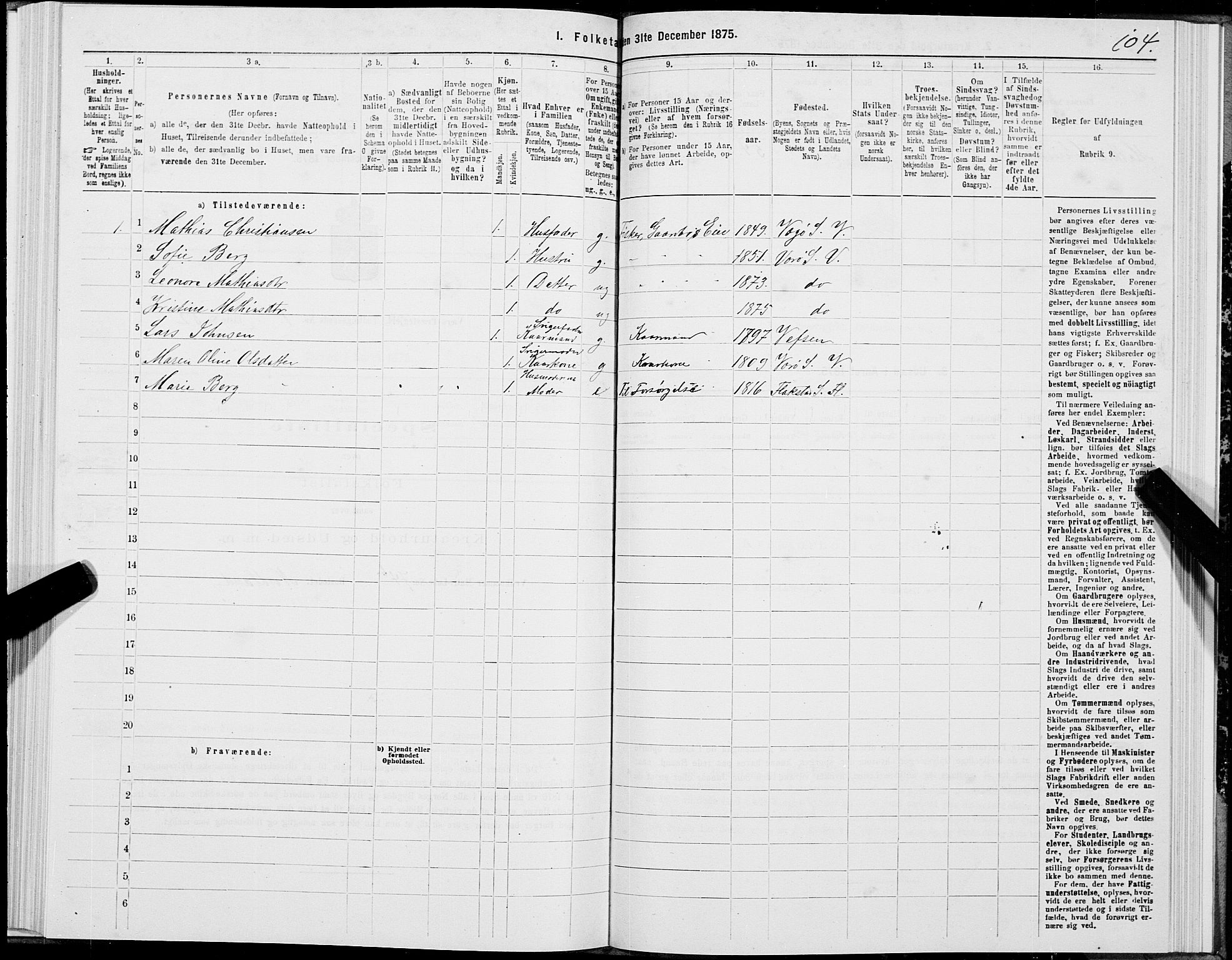 SAT, 1875 census for 1857P Værøy, 1875, p. 1104