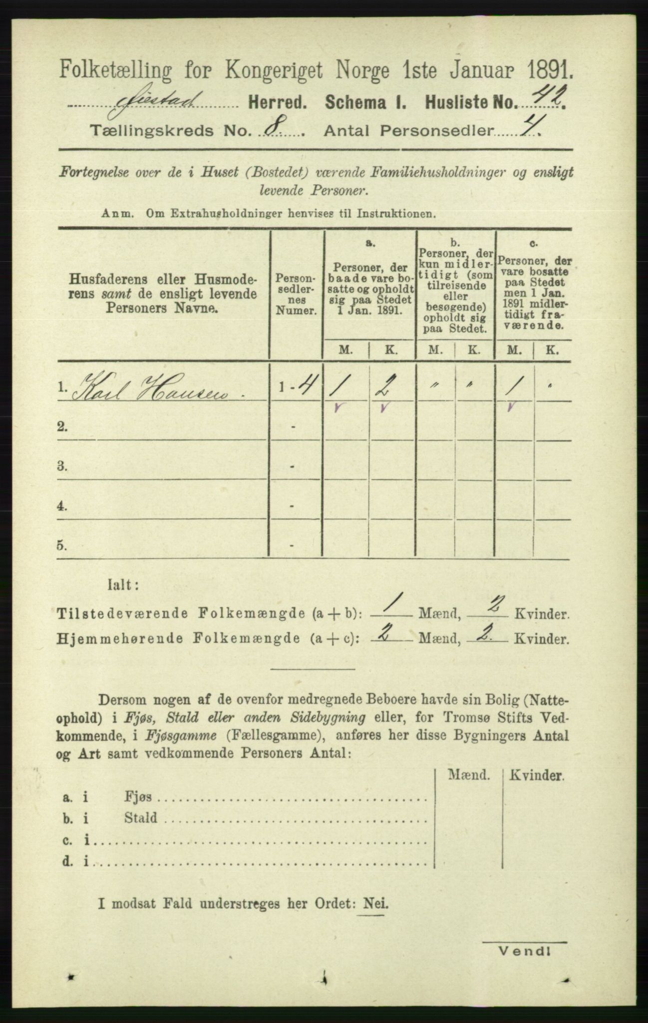 RA, 1891 census for 0920 Øyestad, 1891, p. 3176