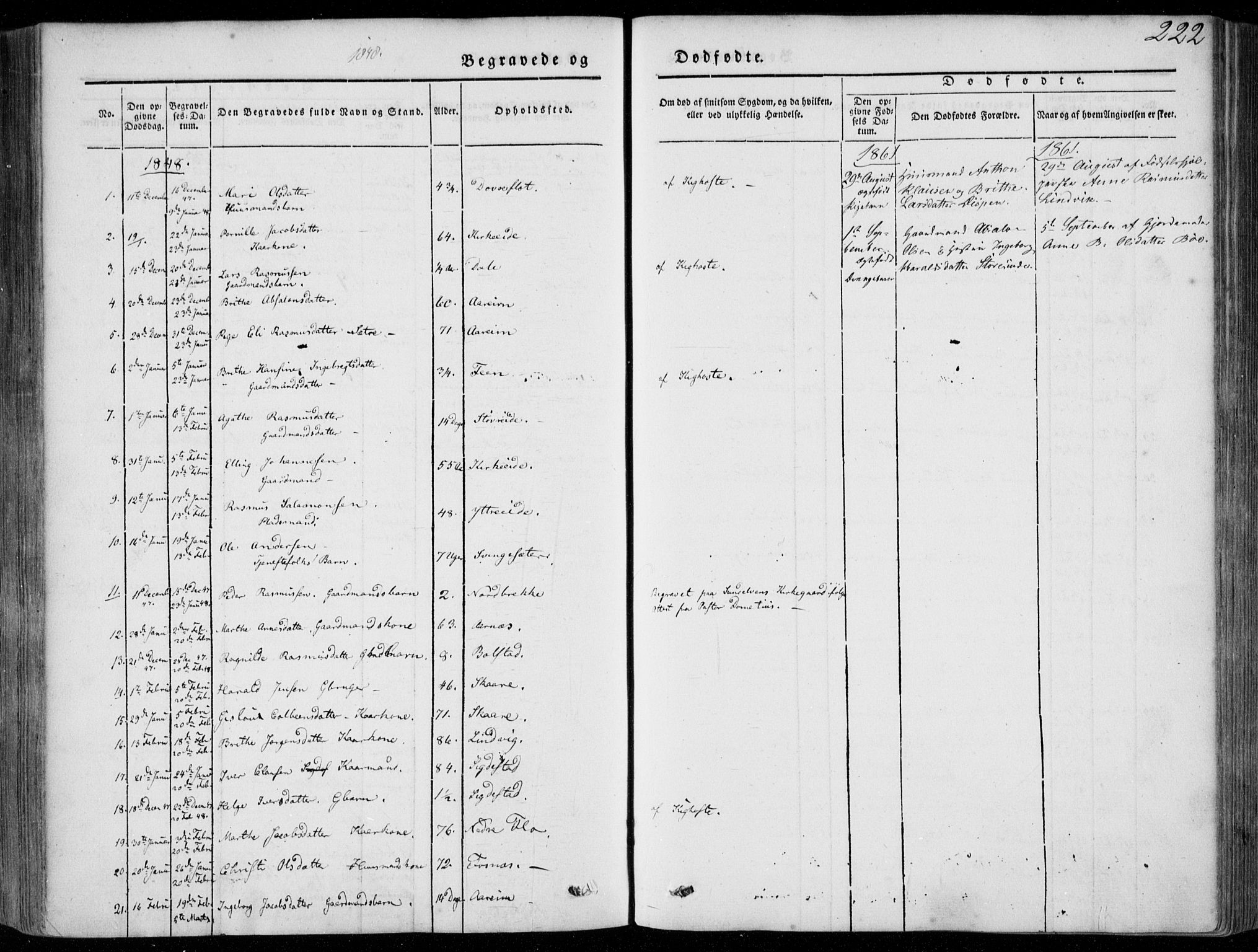 Stryn Sokneprestembete, SAB/A-82501: Parish register (official) no. A 2, 1844-1861, p. 222
