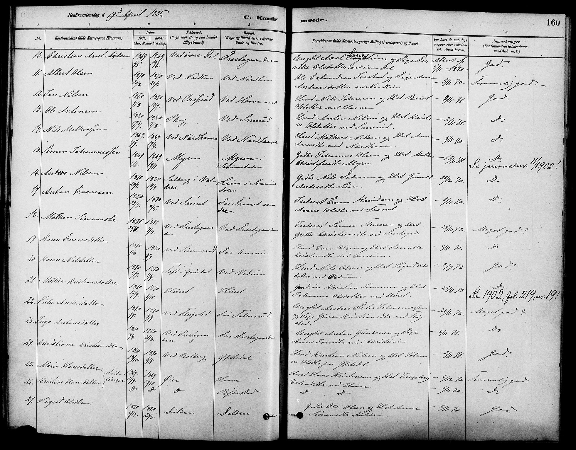 Fåberg prestekontor, SAH/PREST-086/H/Ha/Haa/L0008: Parish register (official) no. 8, 1879-1898, p. 160
