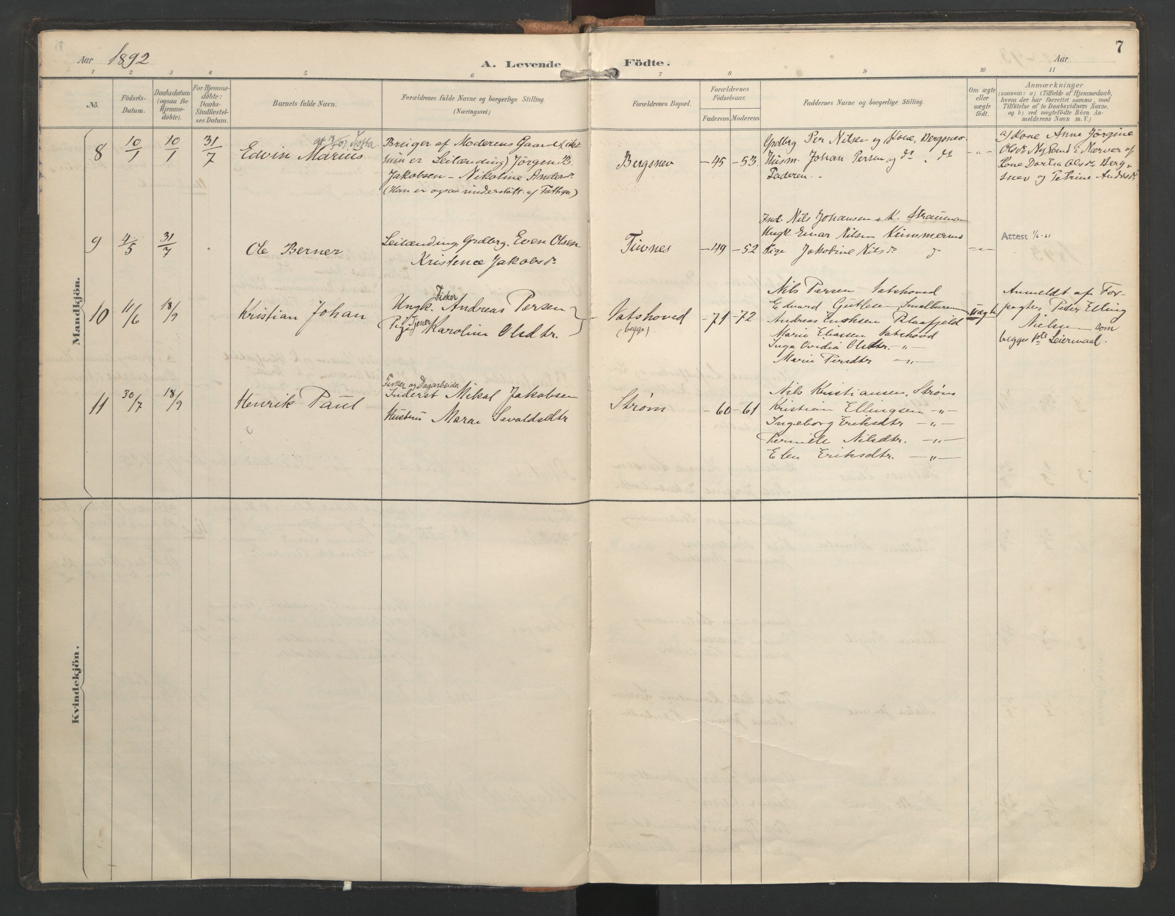Ministerialprotokoller, klokkerbøker og fødselsregistre - Nordland, SAT/A-1459/821/L0317: Parish register (official) no. 821A01, 1892-1907, p. 7