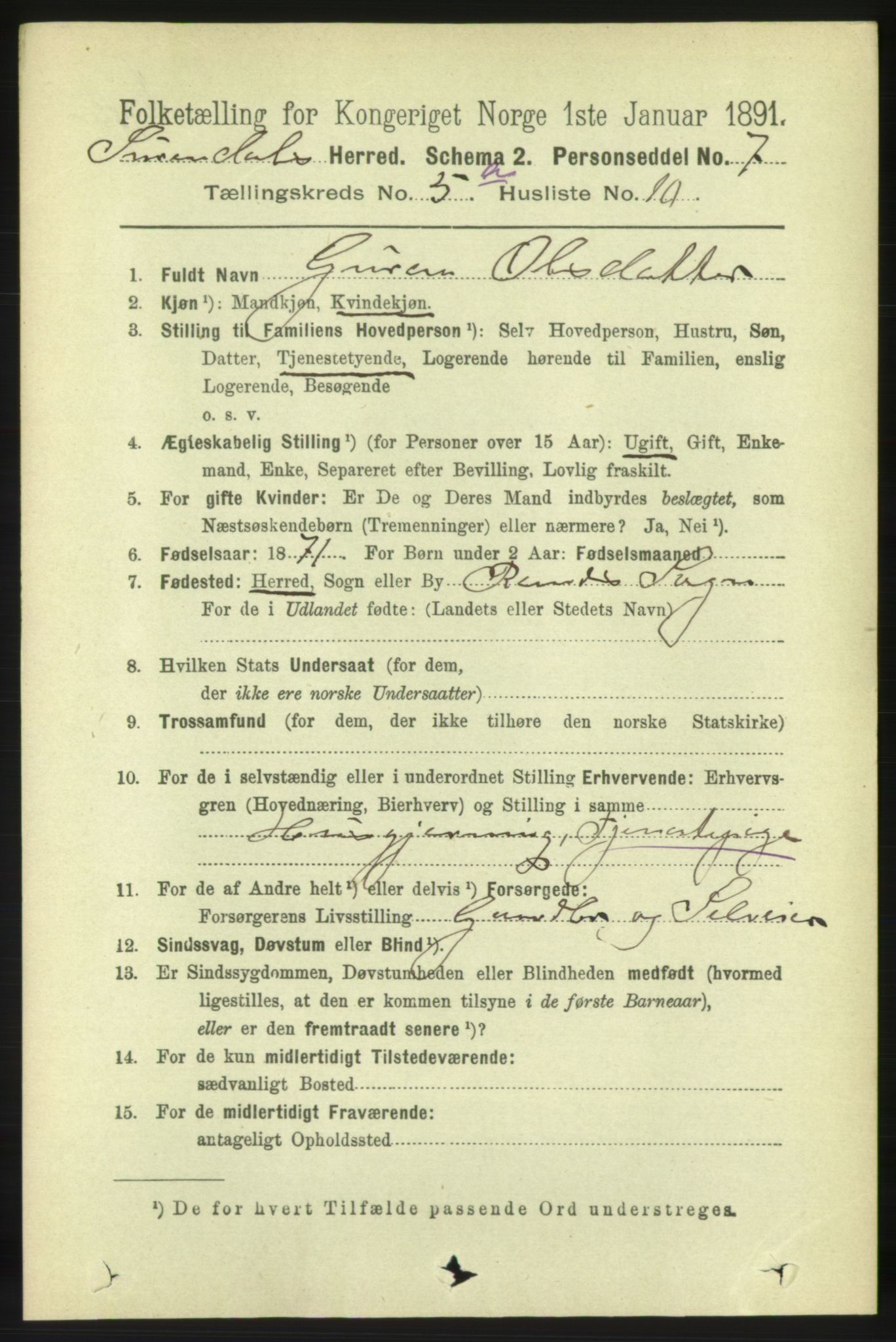 RA, 1891 census for 1566 Surnadal, 1891, p. 1451