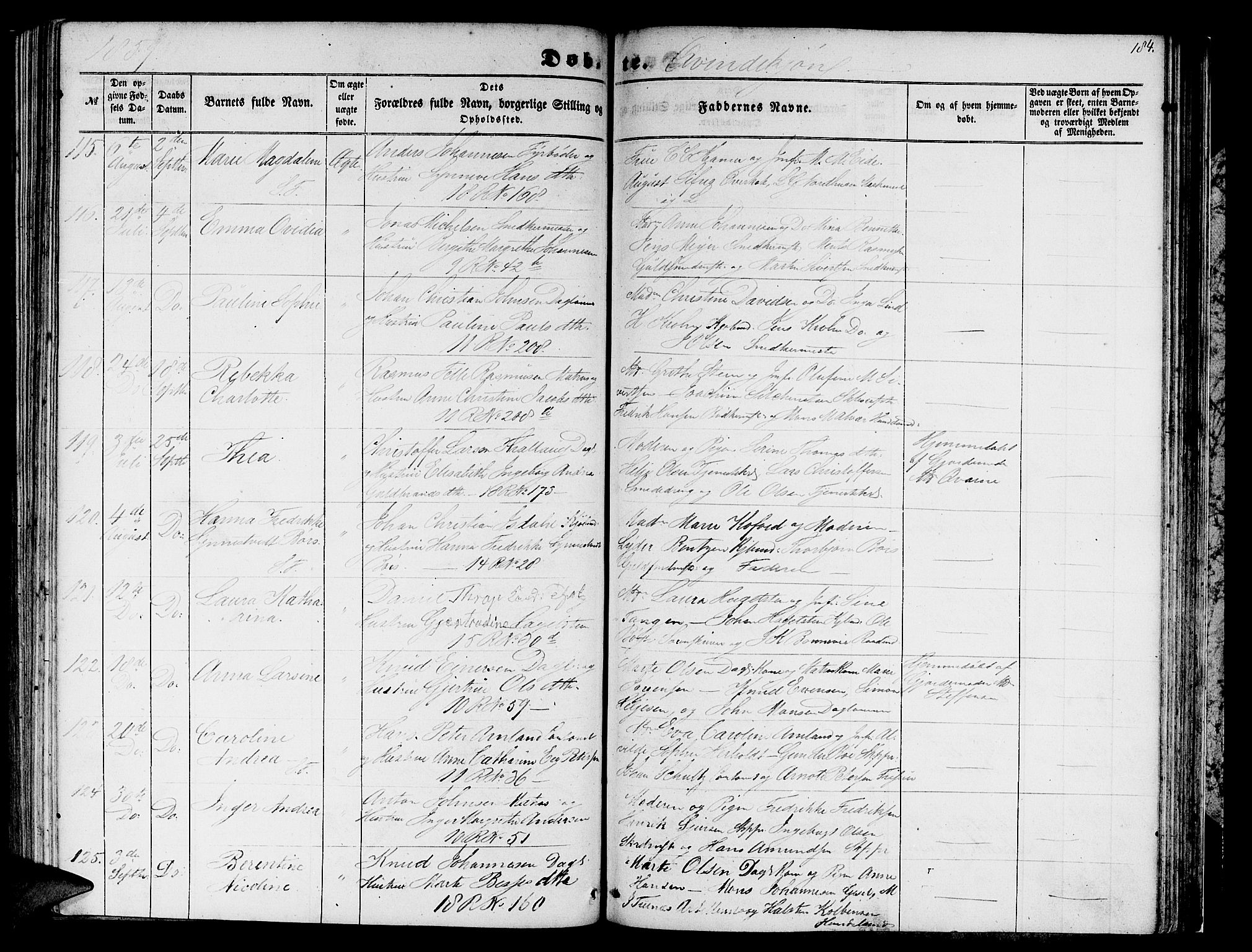 Domkirken sokneprestembete, SAB/A-74801/H/Hab/L0011: Parish register (copy) no. B 4, 1856-1862, p. 184