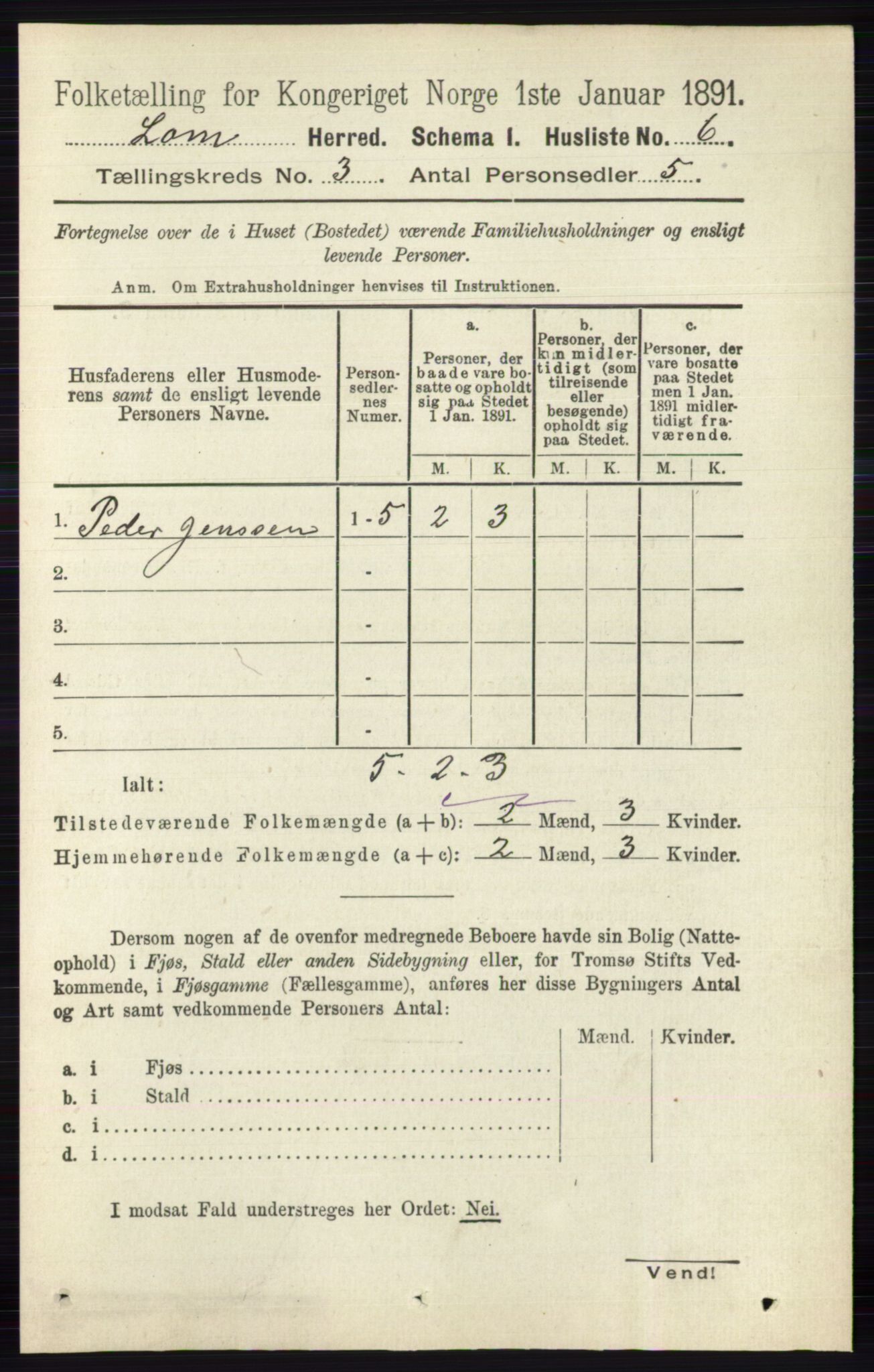 RA, 1891 census for 0514 Lom, 1891, p. 1229