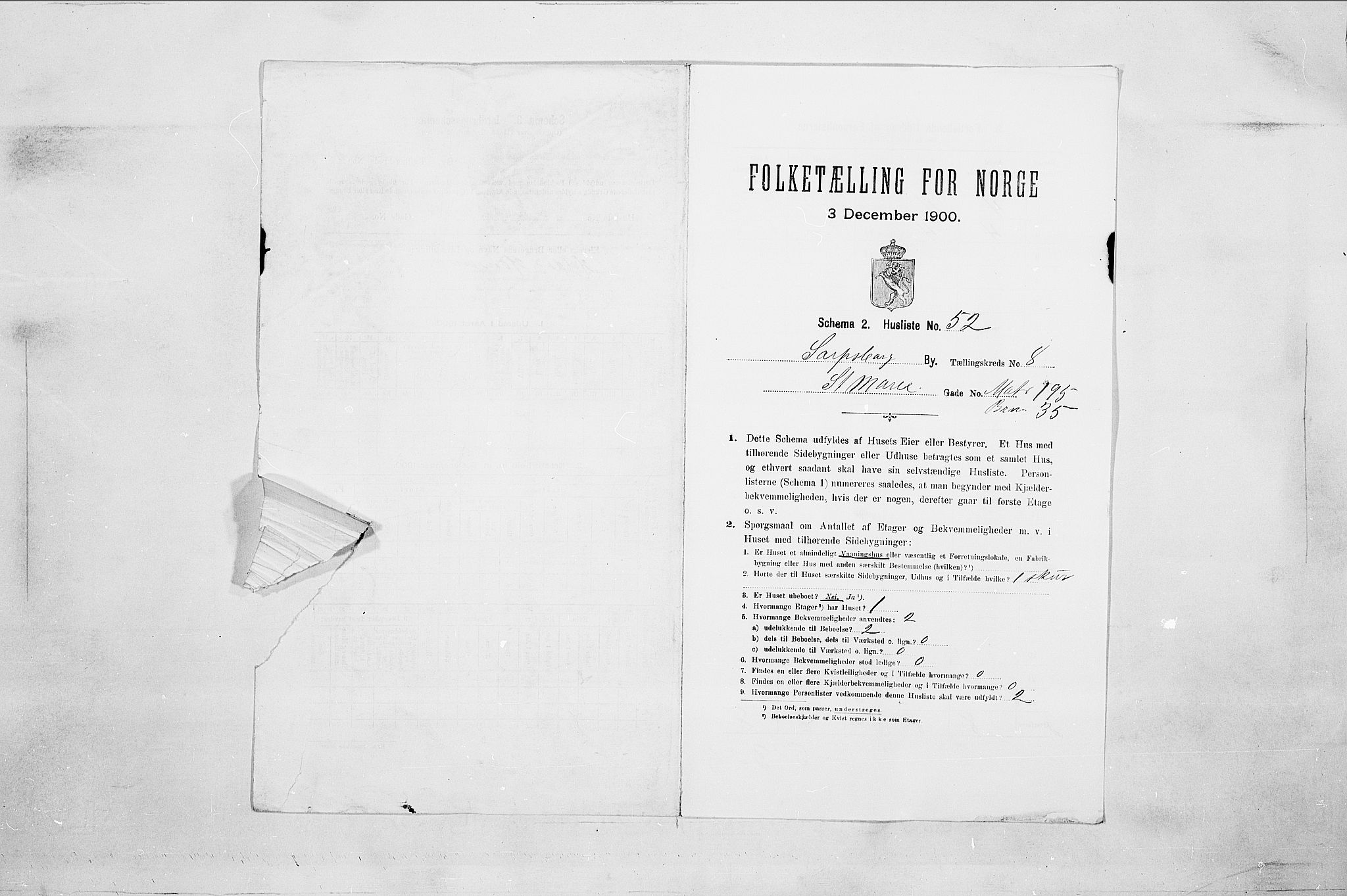 SAO, 1900 census for Sarpsborg, 1900