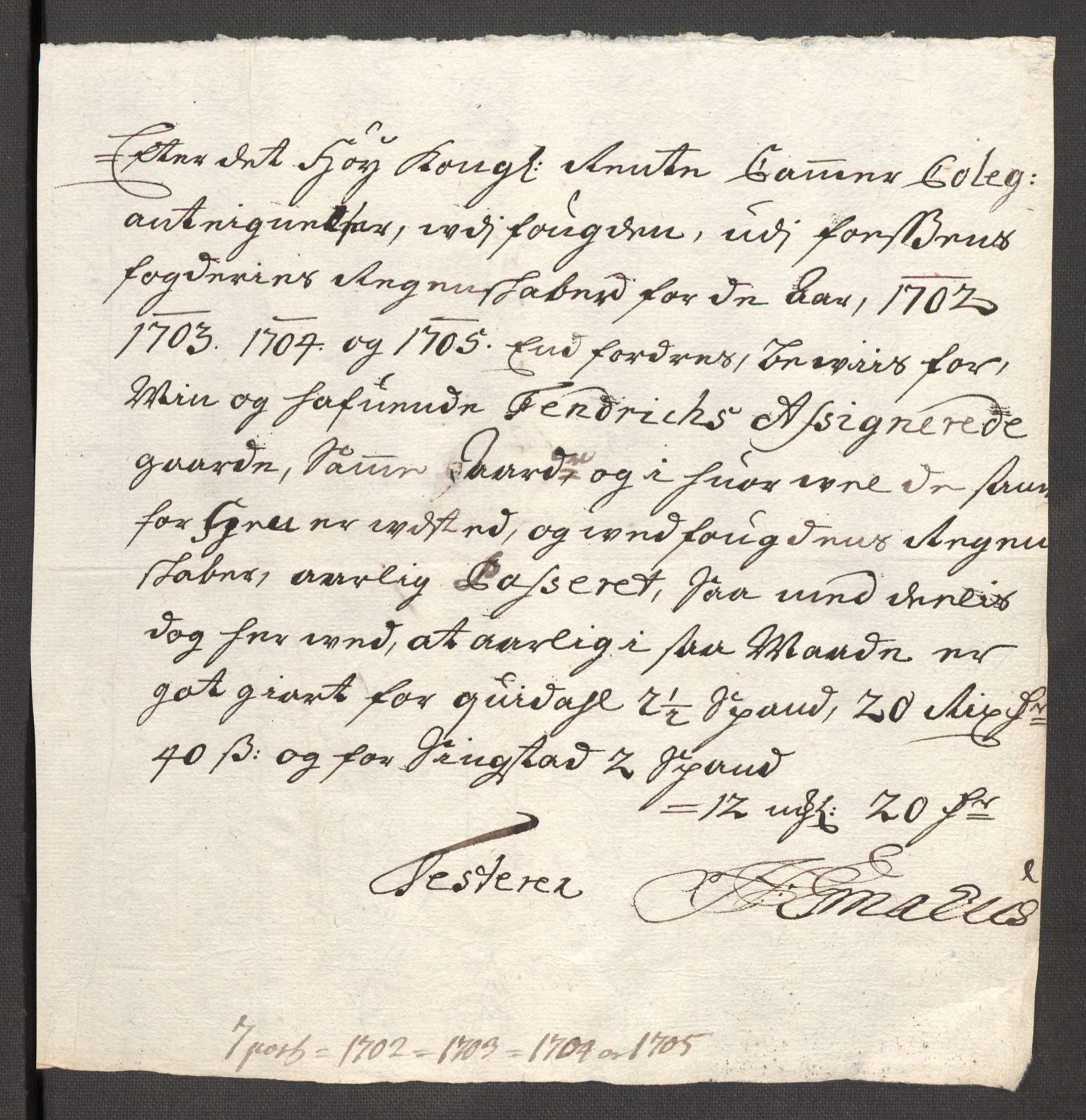 Rentekammeret inntil 1814, Reviderte regnskaper, Fogderegnskap, AV/RA-EA-4092/R57/L3856: Fogderegnskap Fosen, 1704-1705, p. 408