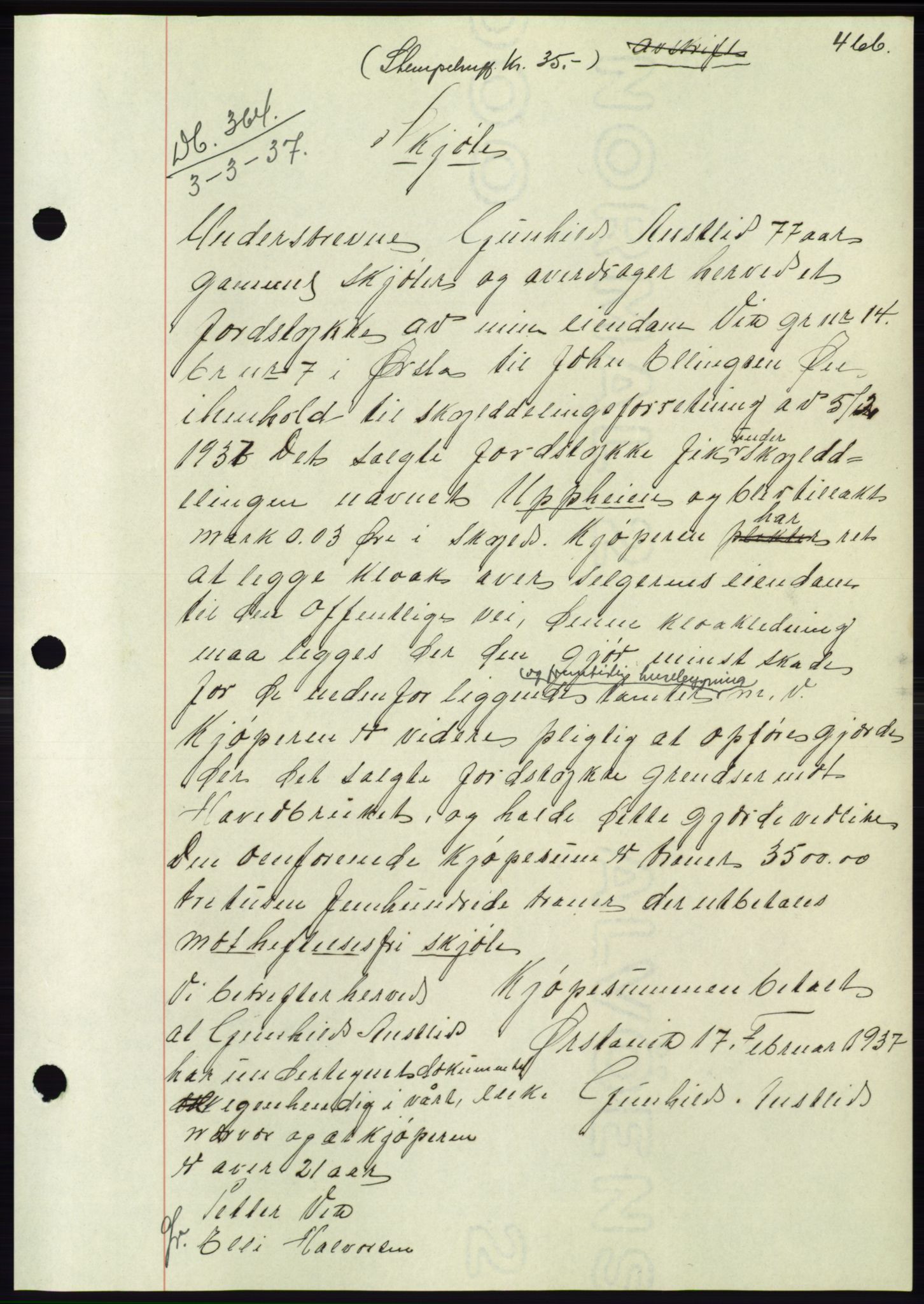 Søre Sunnmøre sorenskriveri, SAT/A-4122/1/2/2C/L0062: Mortgage book no. 56, 1936-1937, Diary no: : 364/1937