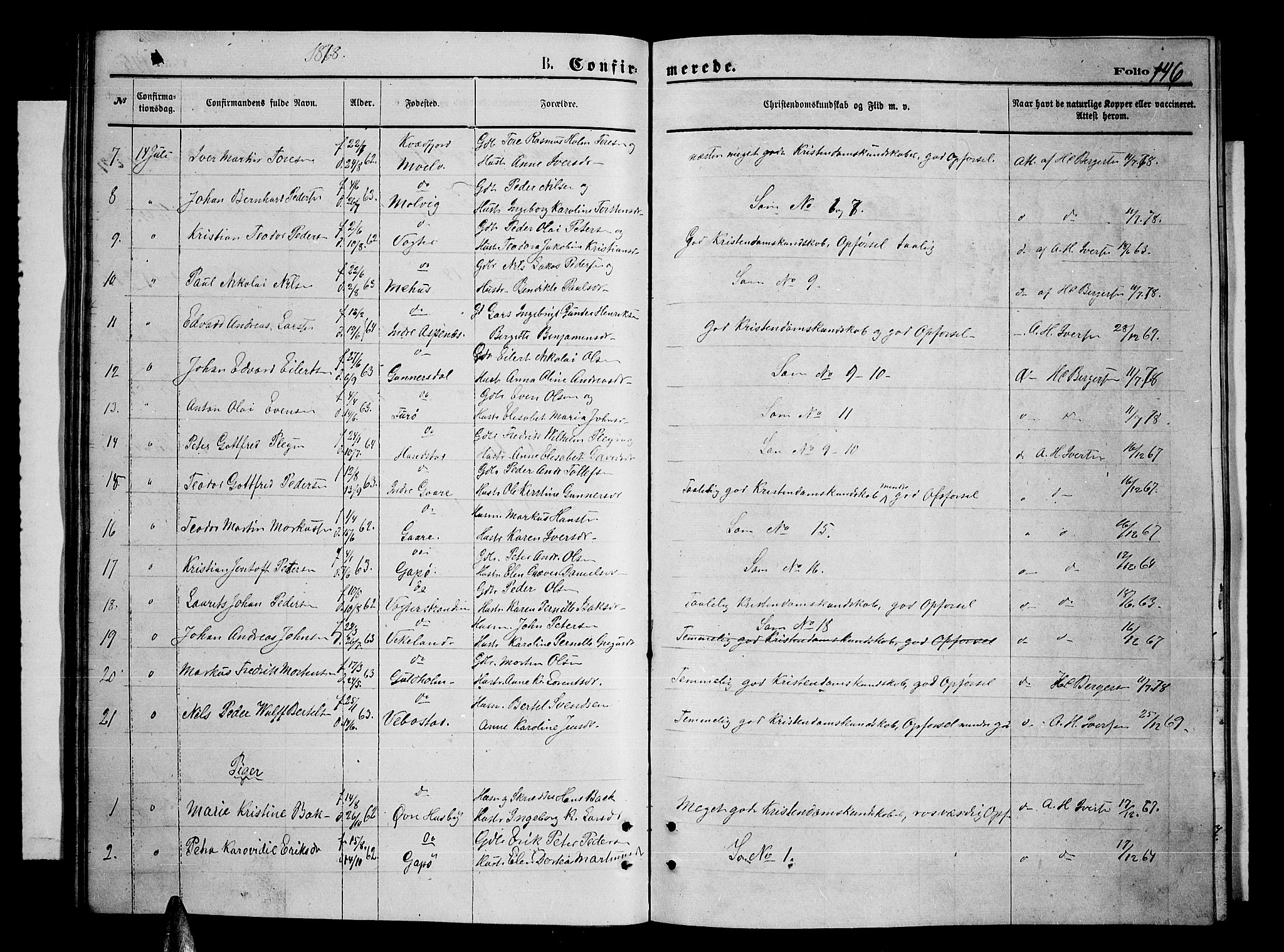 Kvæfjord sokneprestkontor, AV/SATØ-S-1323/G/Ga/Gab/L0004klokker: Parish register (copy) no. 4, 1870-1886, p. 146
