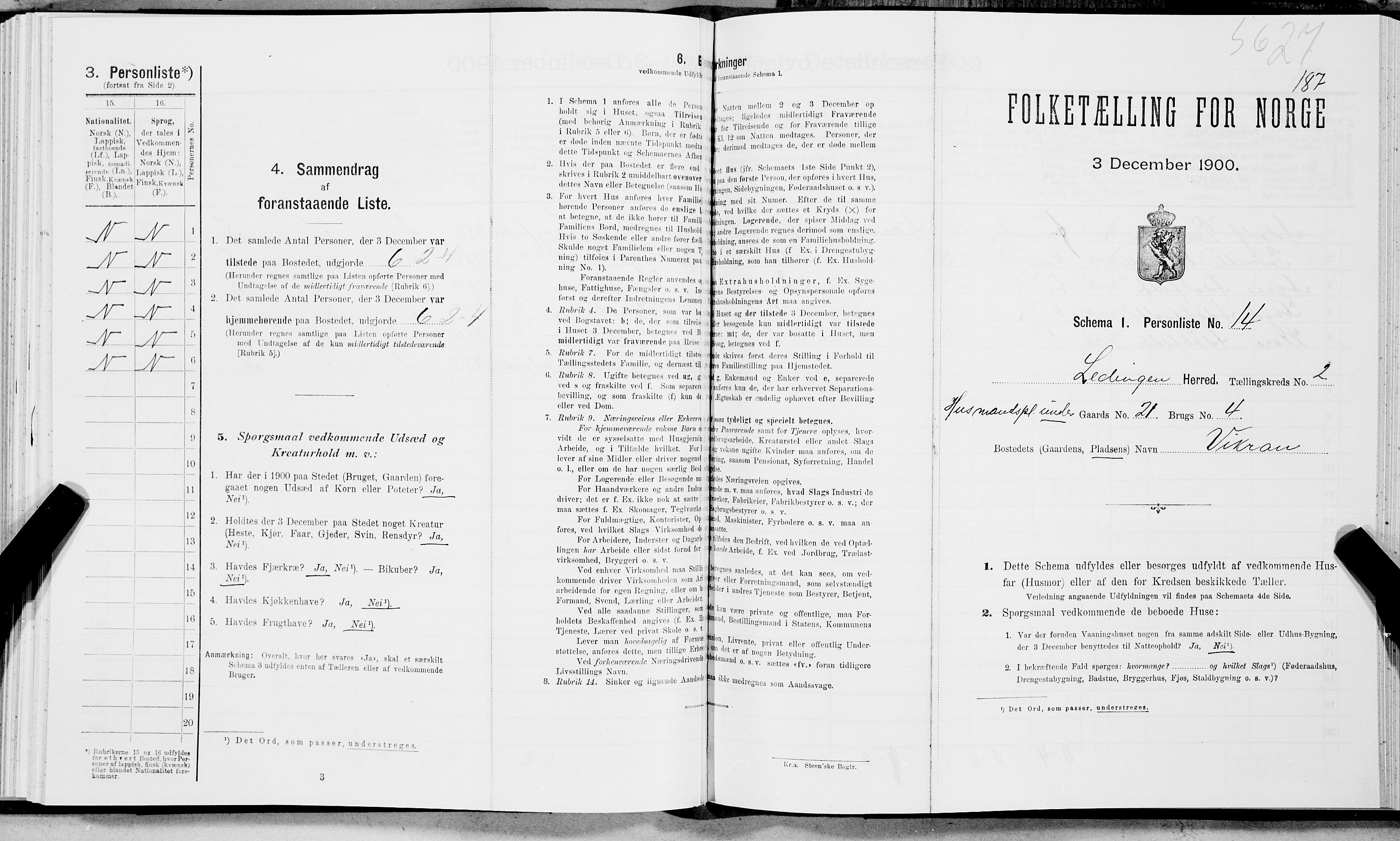 SAT, 1900 census for Ledingen, 1900, p. 198