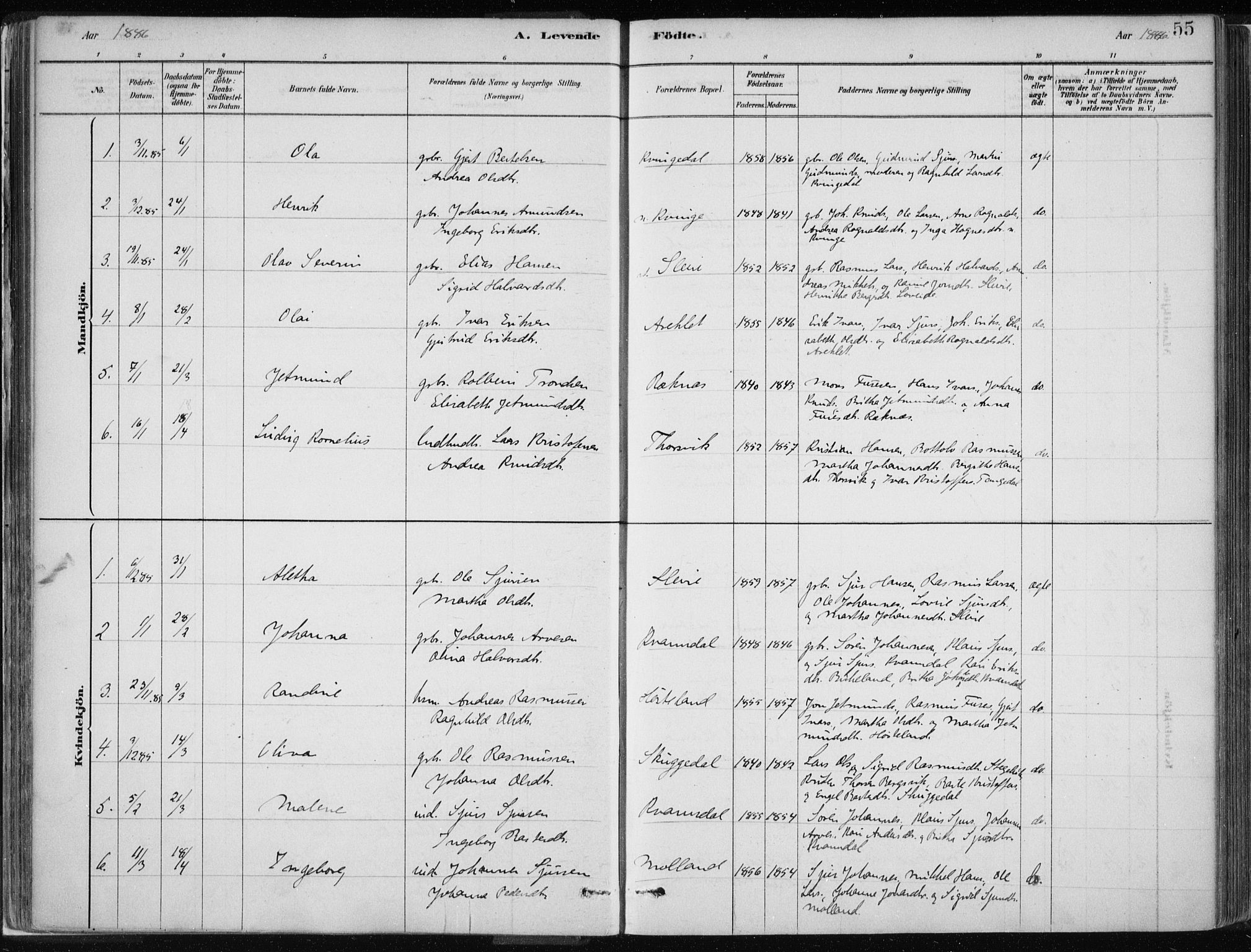 Masfjorden Sokneprestembete, AV/SAB-A-77001: Parish register (official) no. B  1, 1876-1899, p. 55