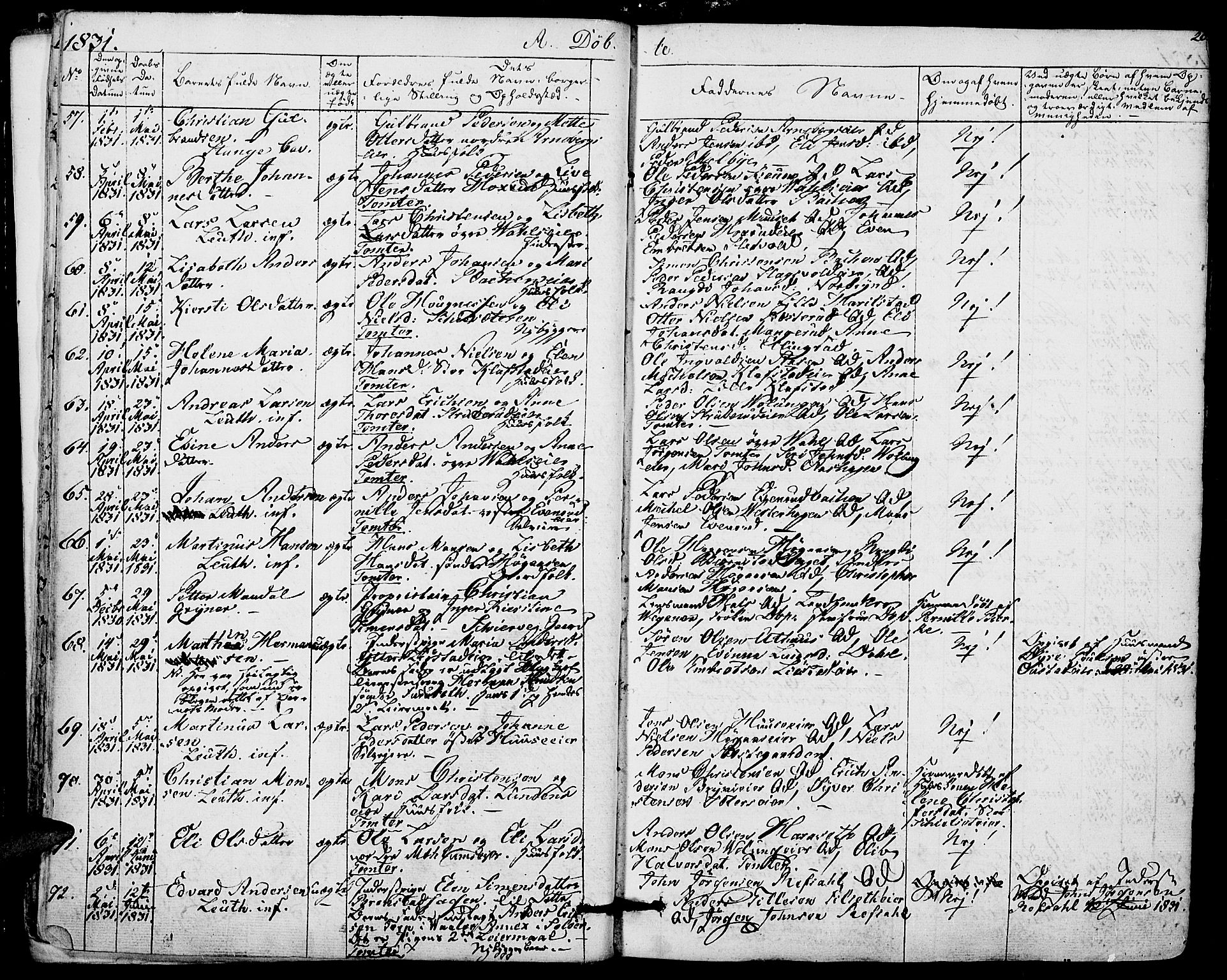 Romedal prestekontor, AV/SAH-PREST-004/K/L0003: Parish register (official) no. 3, 1829-1846, p. 20