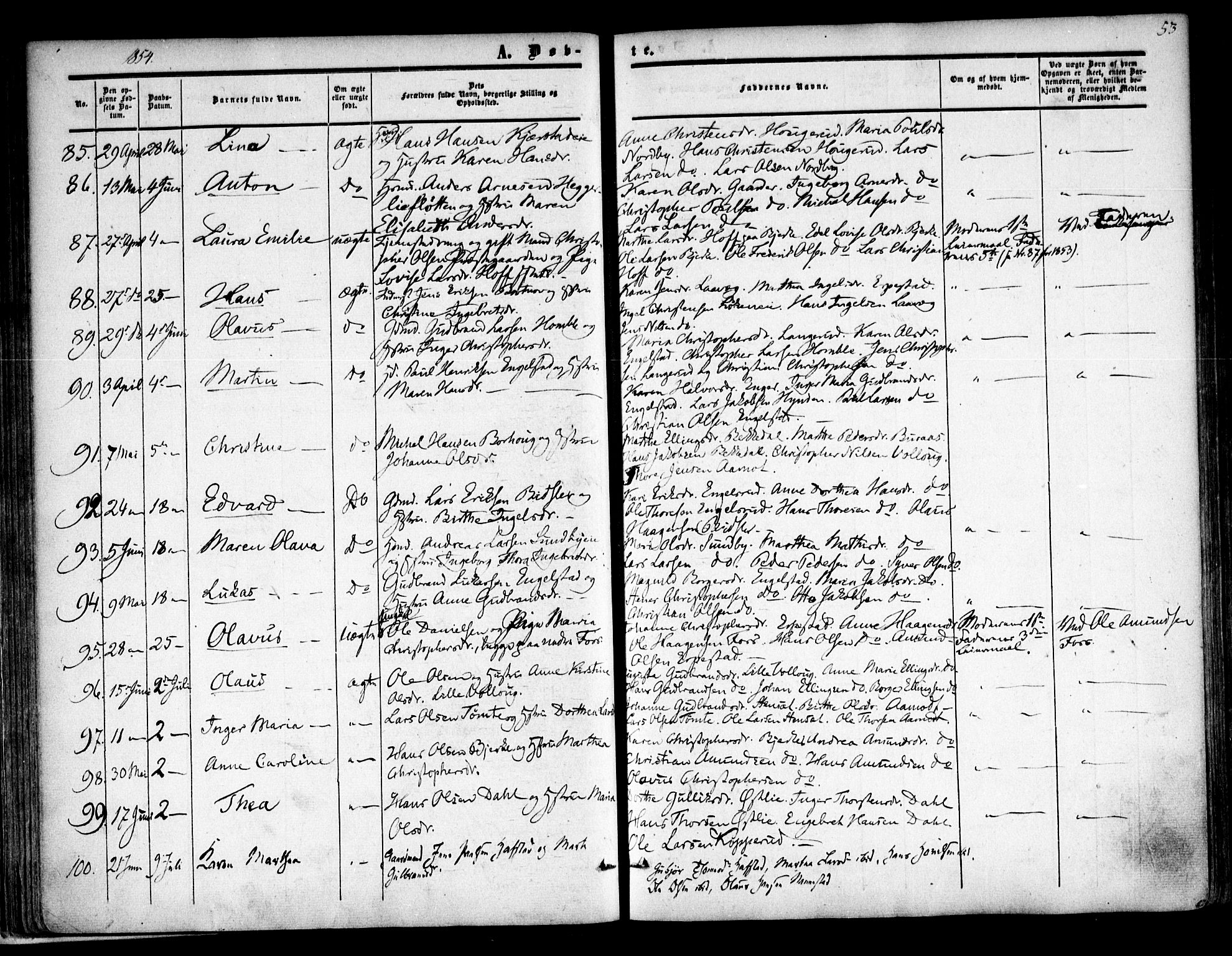 Nannestad prestekontor Kirkebøker, SAO/A-10414a/F/Fa/L0011: Parish register (official) no. I 11, 1850-1859, p. 53
