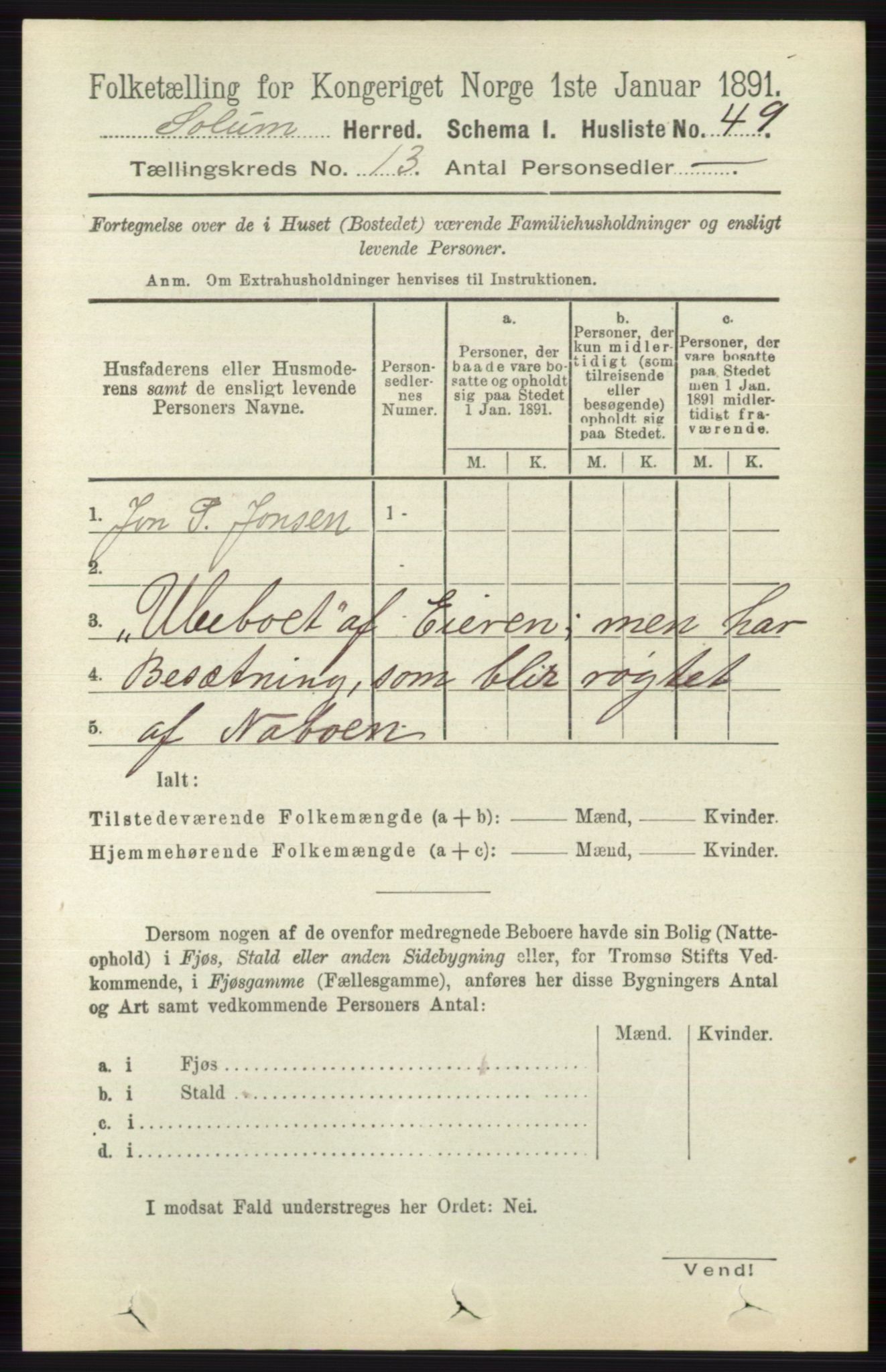 RA, 1891 census for 0818 Solum, 1891, p. 6051