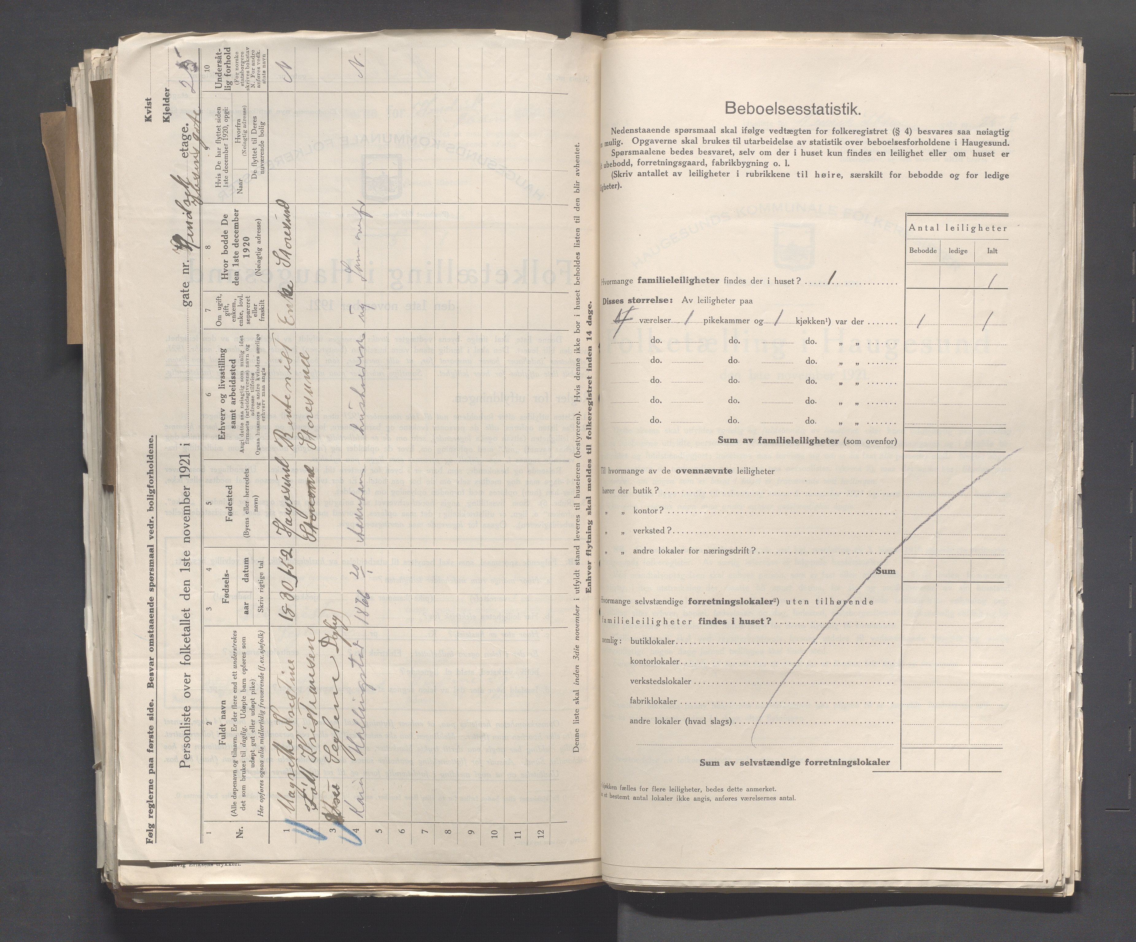 IKAR, Local census 1.11.1921 for Haugesund, 1921, p. 2188