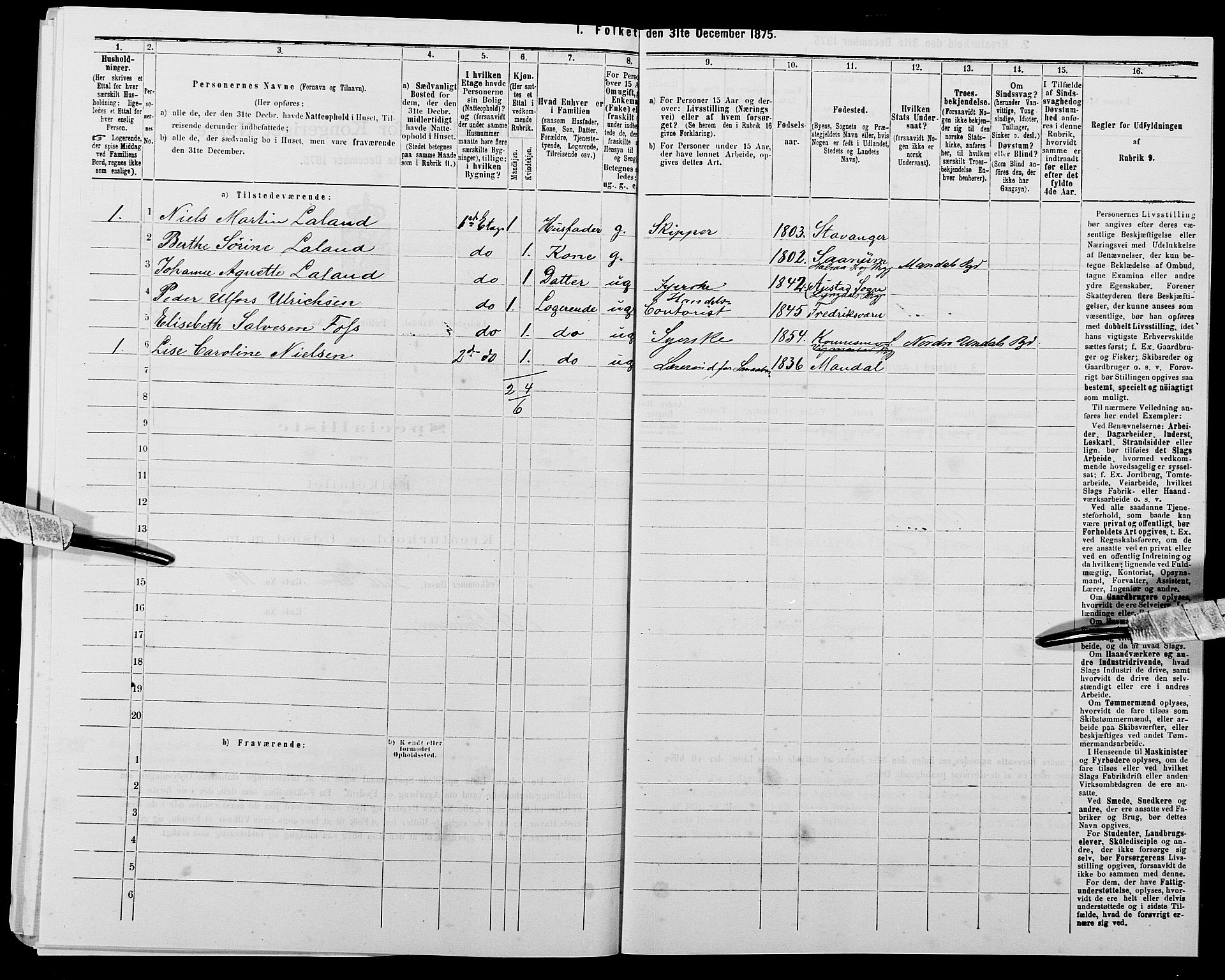 SAK, 1875 census for 1002B Mandal/Mandal, 1875, p. 1043