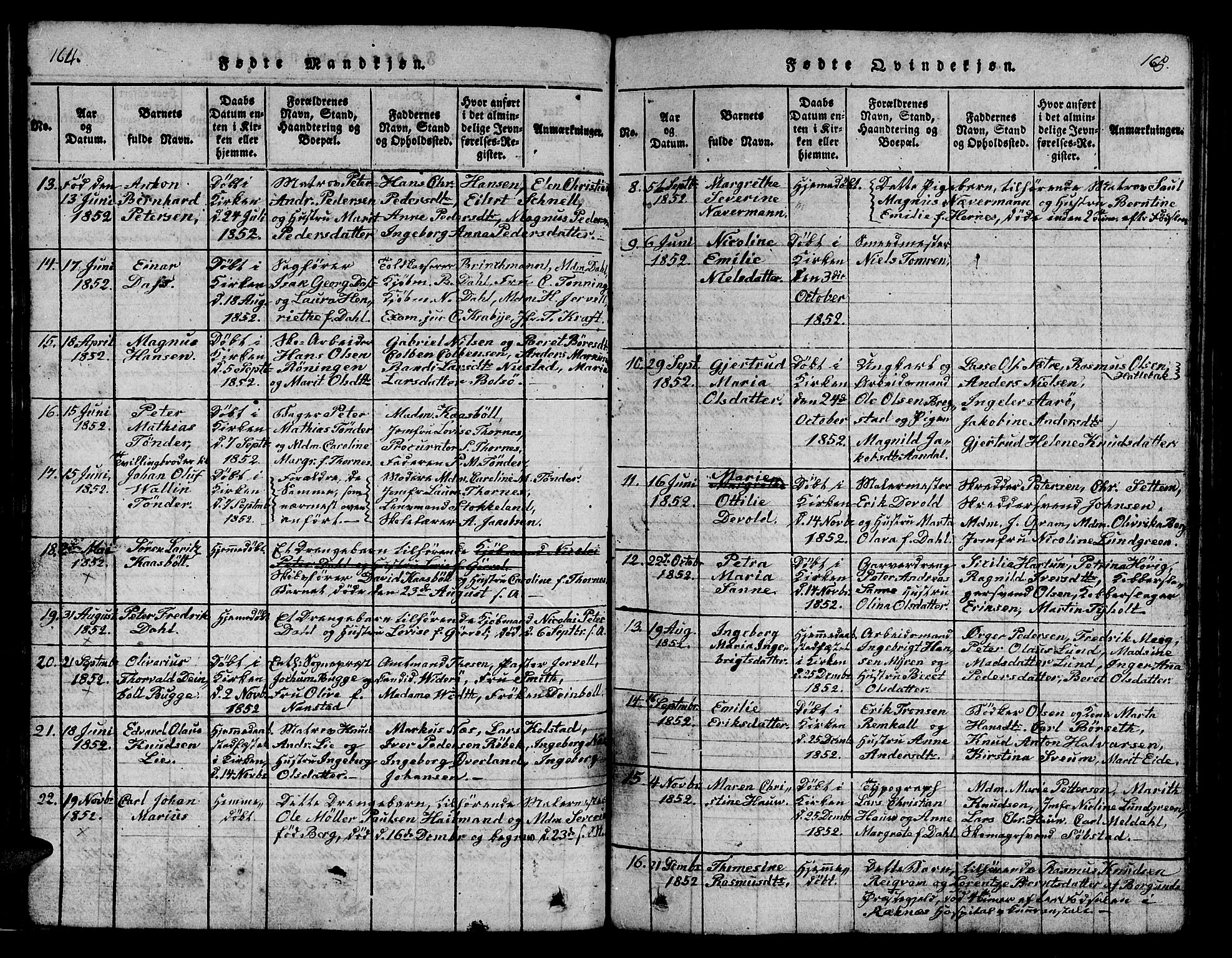 Ministerialprotokoller, klokkerbøker og fødselsregistre - Møre og Romsdal, SAT/A-1454/558/L0700: Parish register (copy) no. 558C01, 1818-1868, p. 164-165