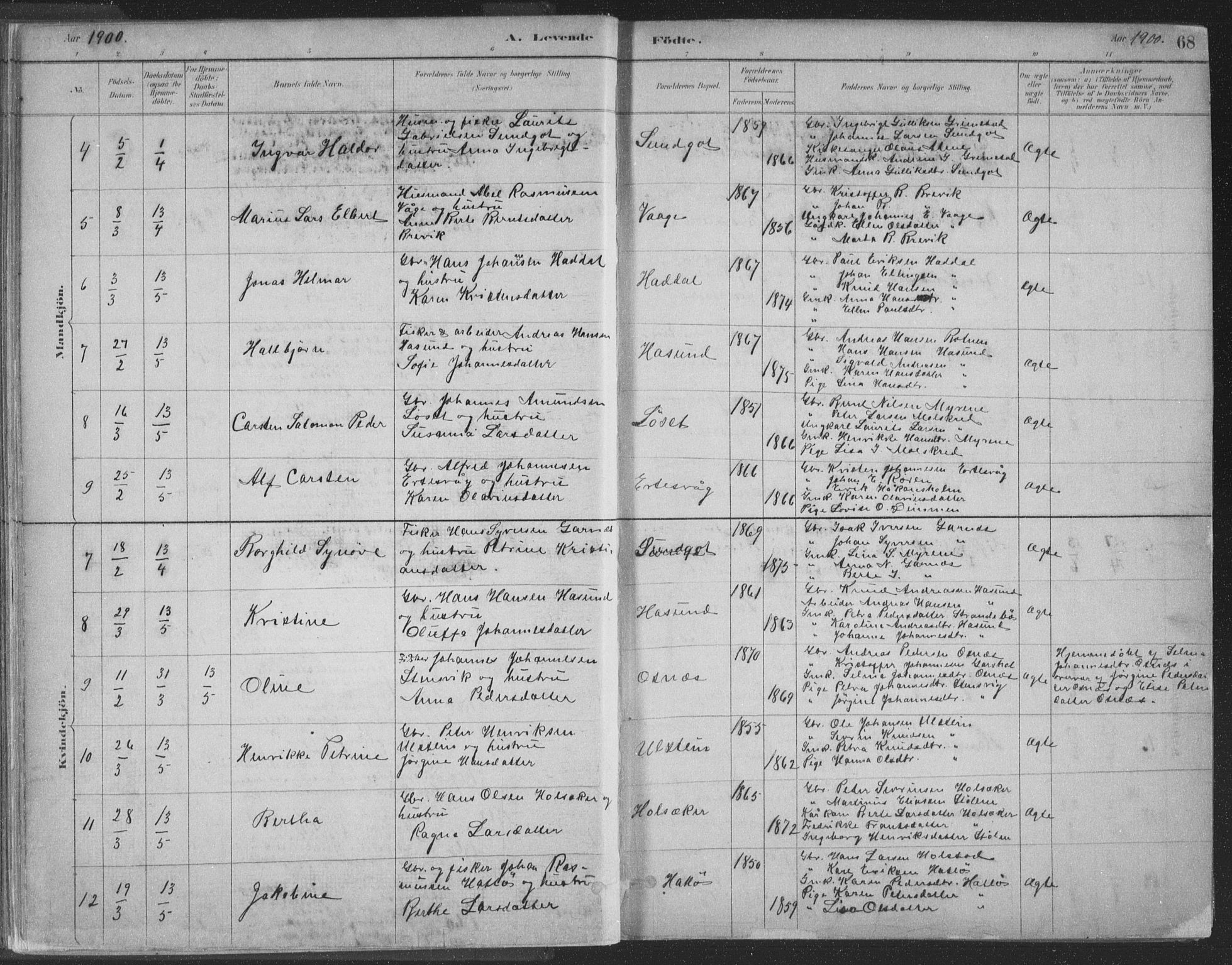 Ministerialprotokoller, klokkerbøker og fødselsregistre - Møre og Romsdal, SAT/A-1454/509/L0106: Parish register (official) no. 509A04, 1883-1922, p. 68