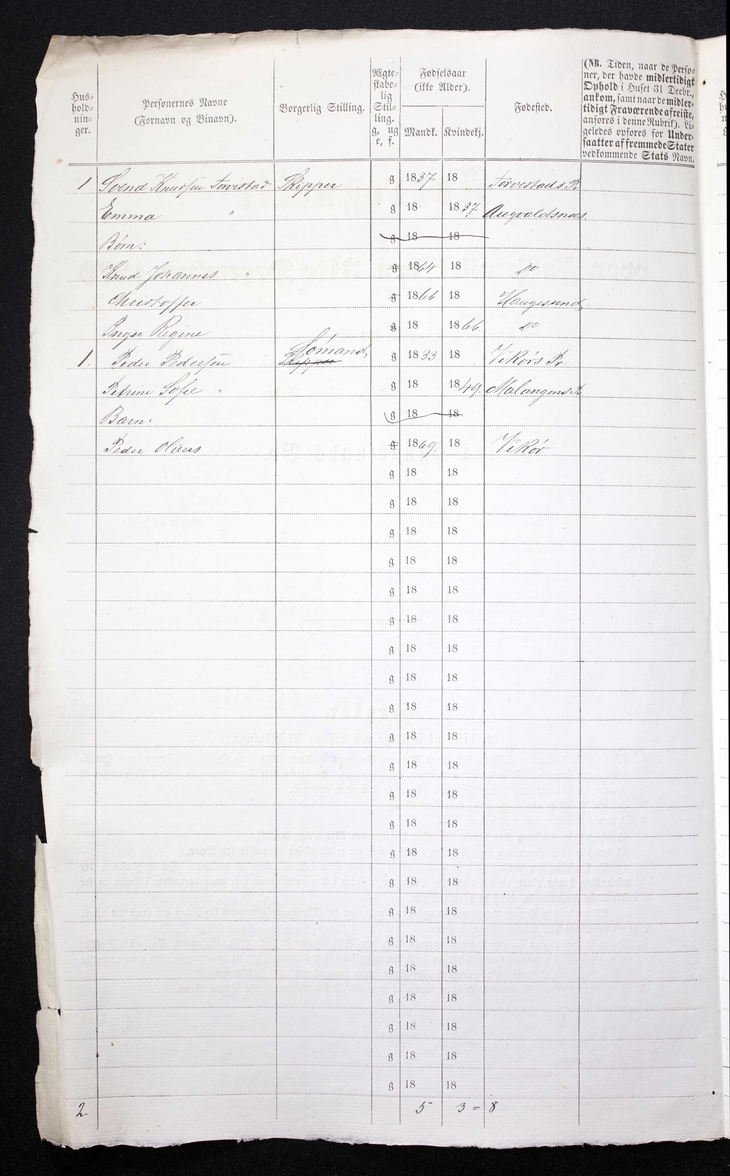 RA, 1870 census for 1106 Haugesund, 1870, p. 6