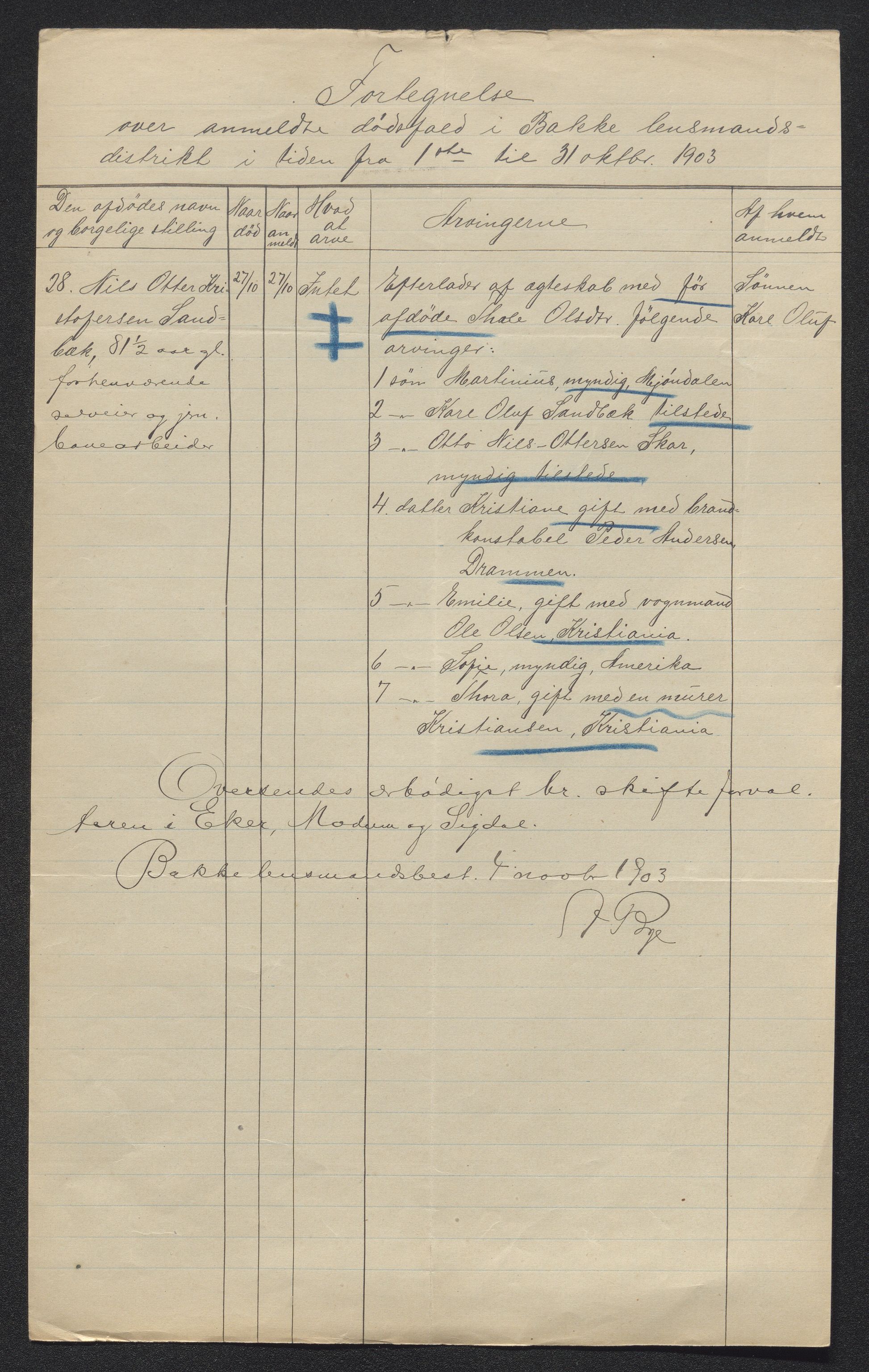 Eiker, Modum og Sigdal sorenskriveri, AV/SAKO-A-123/H/Ha/Hab/L0030: Dødsfallsmeldinger, 1903-1905, p. 91