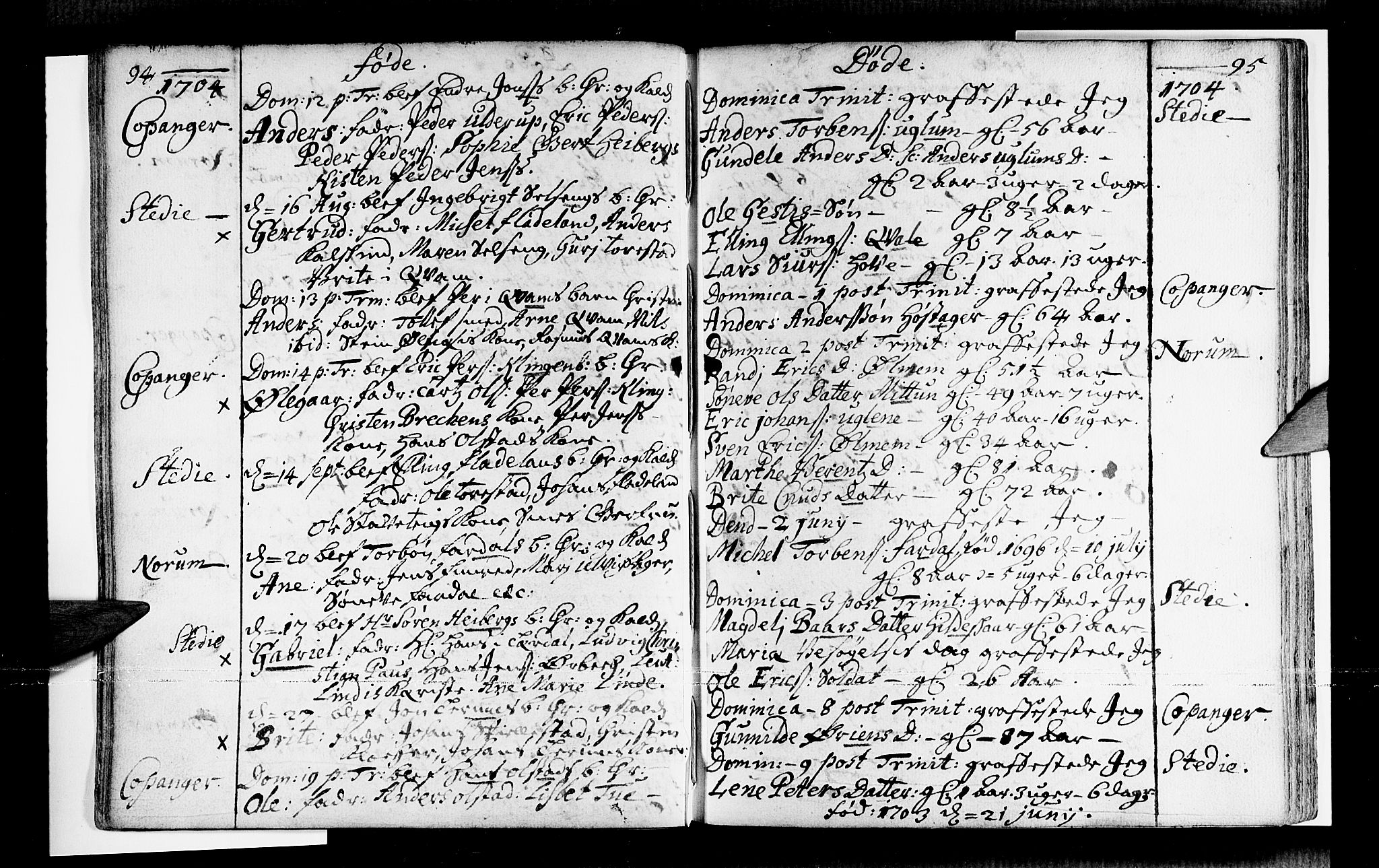 Sogndal sokneprestembete, AV/SAB-A-81301/H/Haa/Haaa/L0001: Parish register (official) no. A 1, 1689-1713, p. 94-95