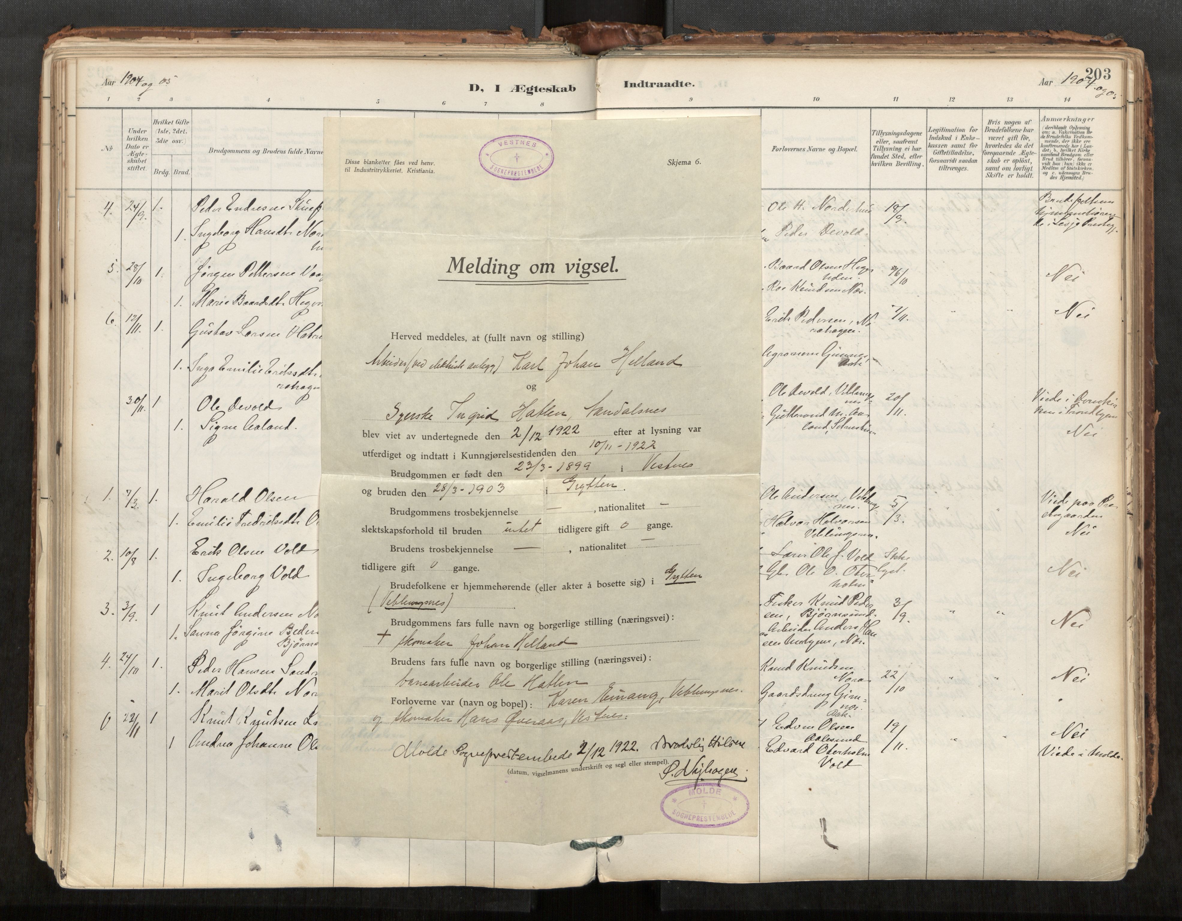 Ministerialprotokoller, klokkerbøker og fødselsregistre - Møre og Romsdal, AV/SAT-A-1454/544/L0585: Parish register (official) no. 544A06, 1887-1924