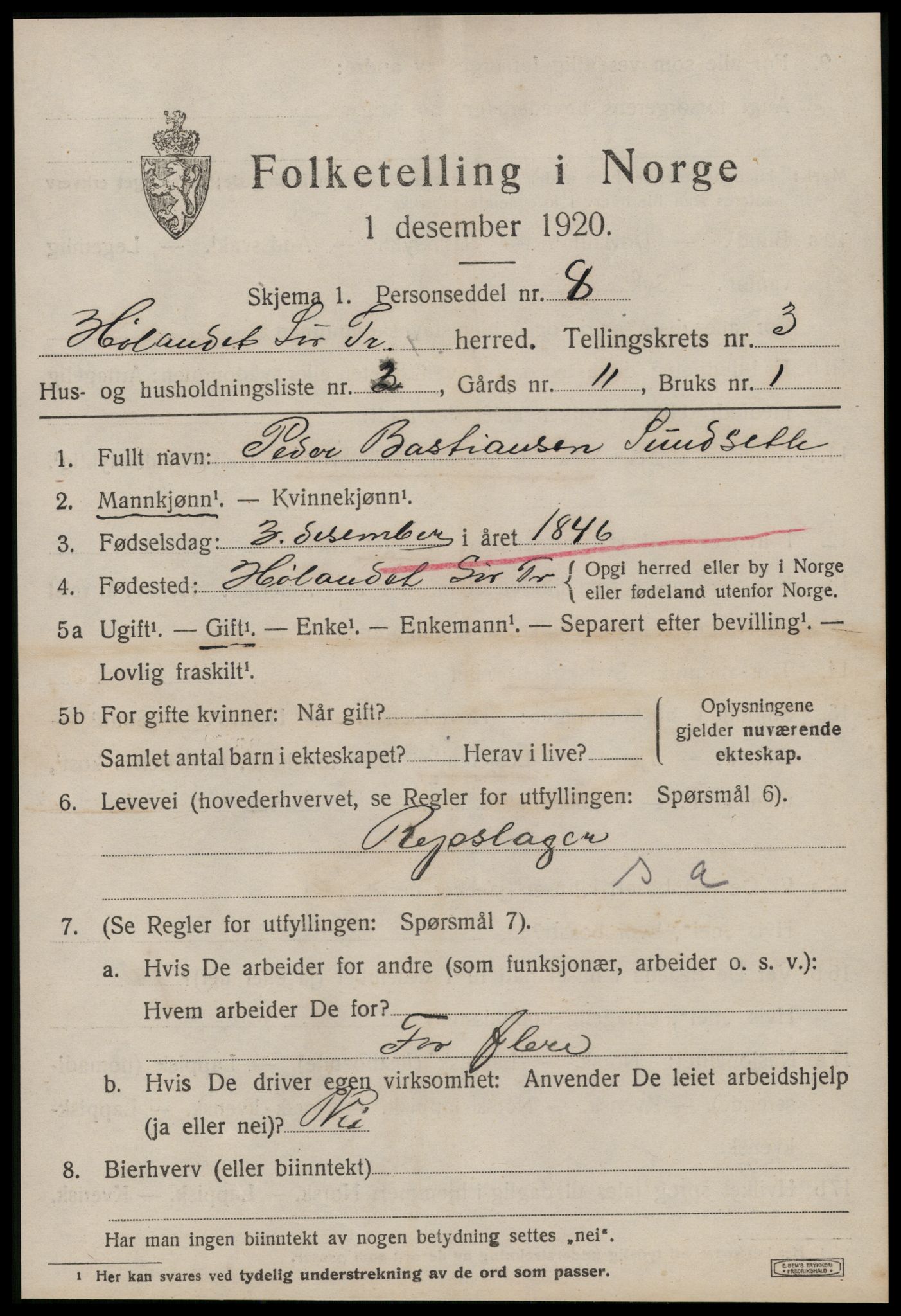 SAT, 1920 census for Hølonda, 1920, p. 1185