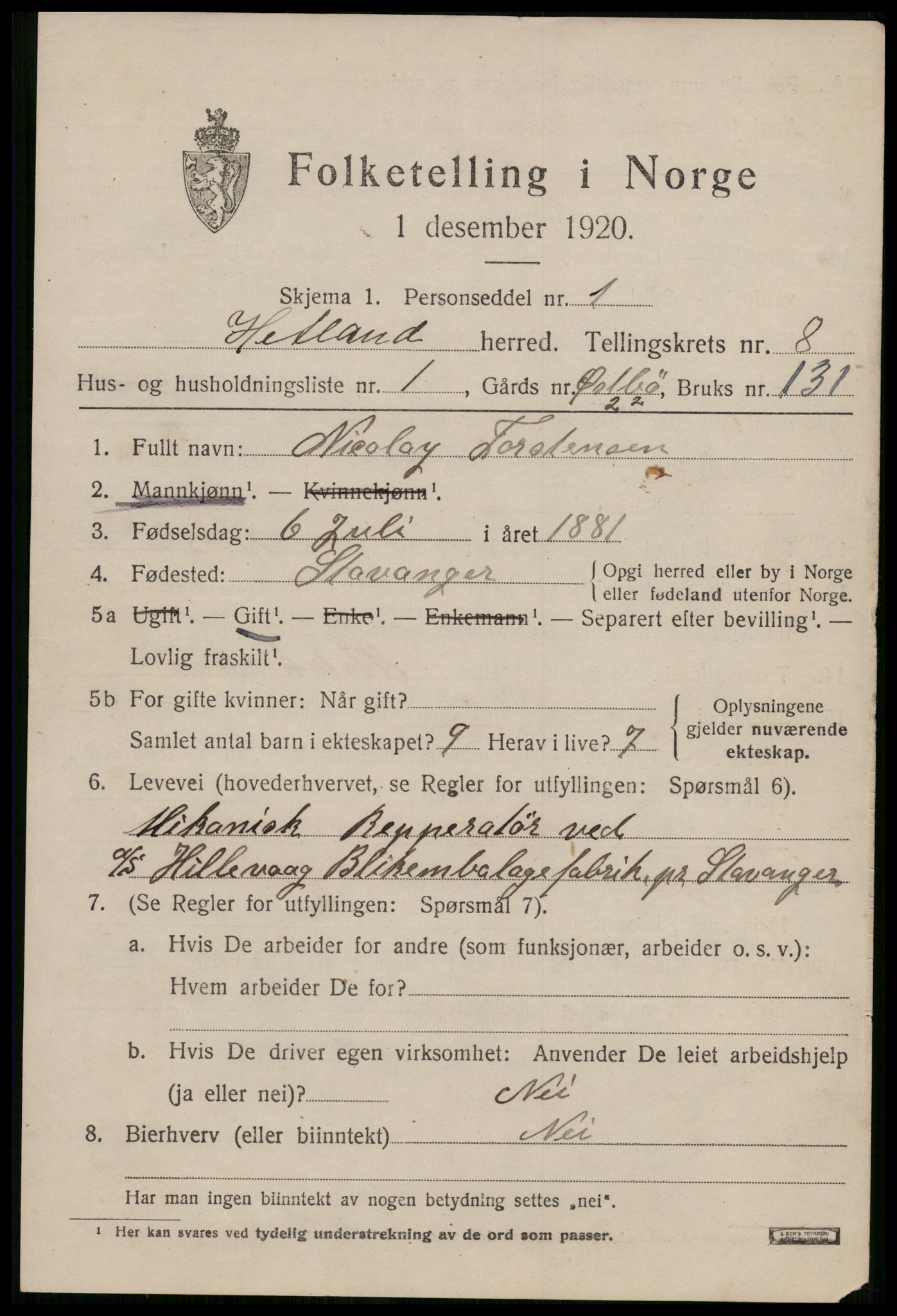 SAST, 1920 census for Hetland, 1920, p. 15443