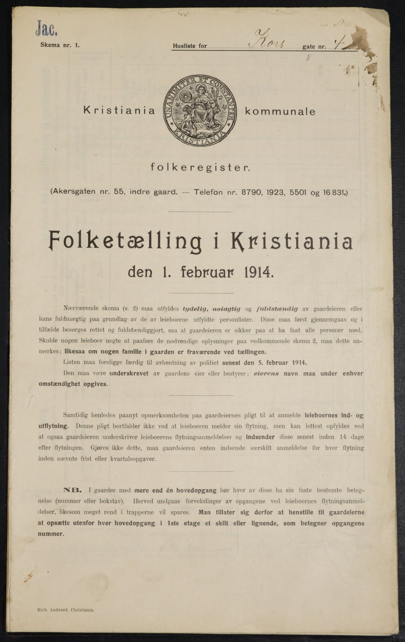 OBA, Municipal Census 1914 for Kristiania, 1914, p. 53351