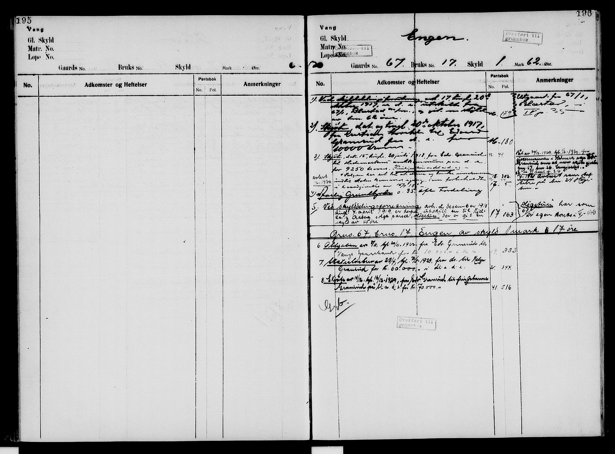 Nord-Hedmark sorenskriveri, SAH/TING-012/H/Ha/Had/Hade/L0005: Mortgage register no. 4.5, 1916-1940, p. 195-196