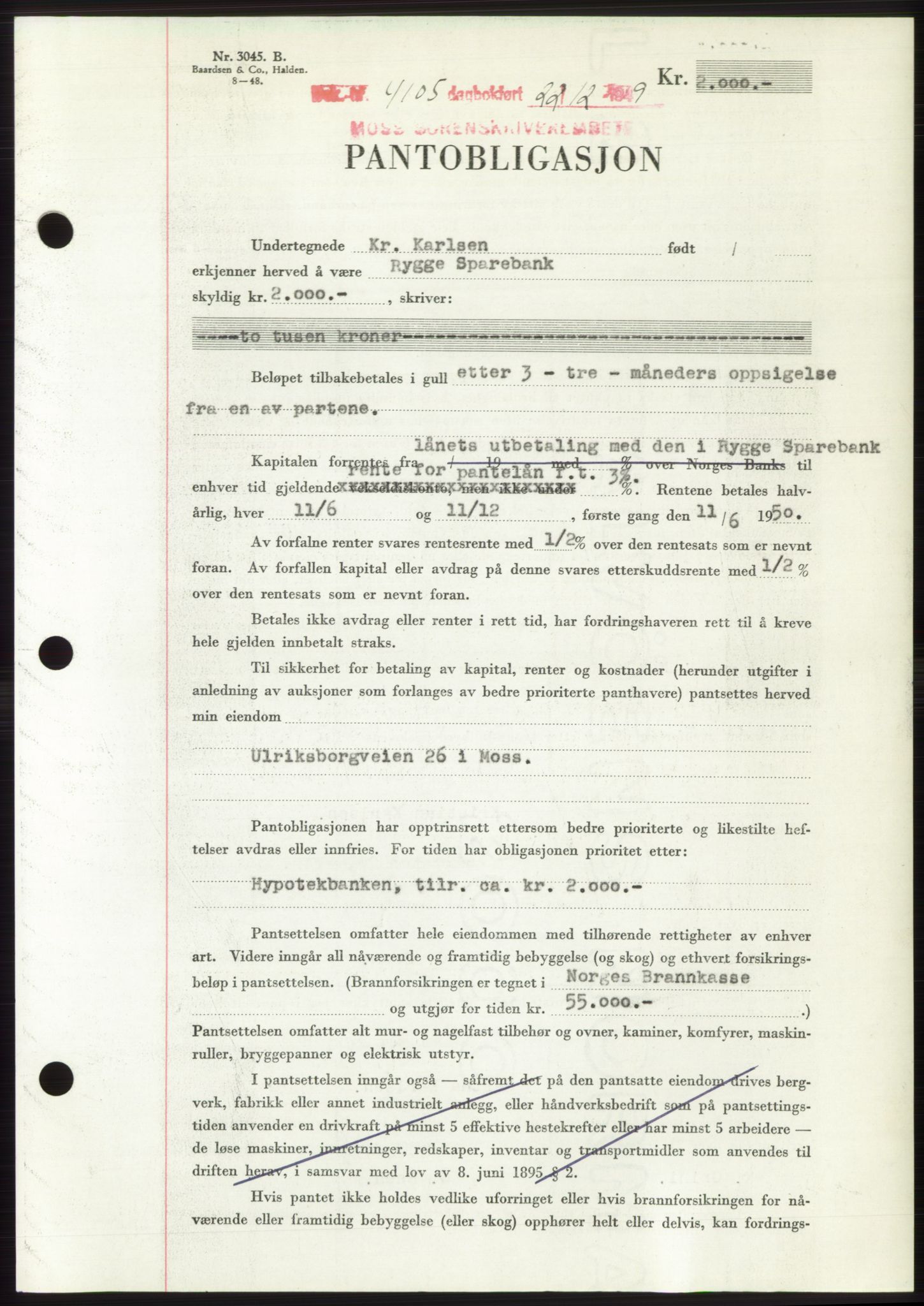 Moss sorenskriveri, SAO/A-10168: Mortgage book no. B23, 1949-1950, Diary no: : 4105/1949