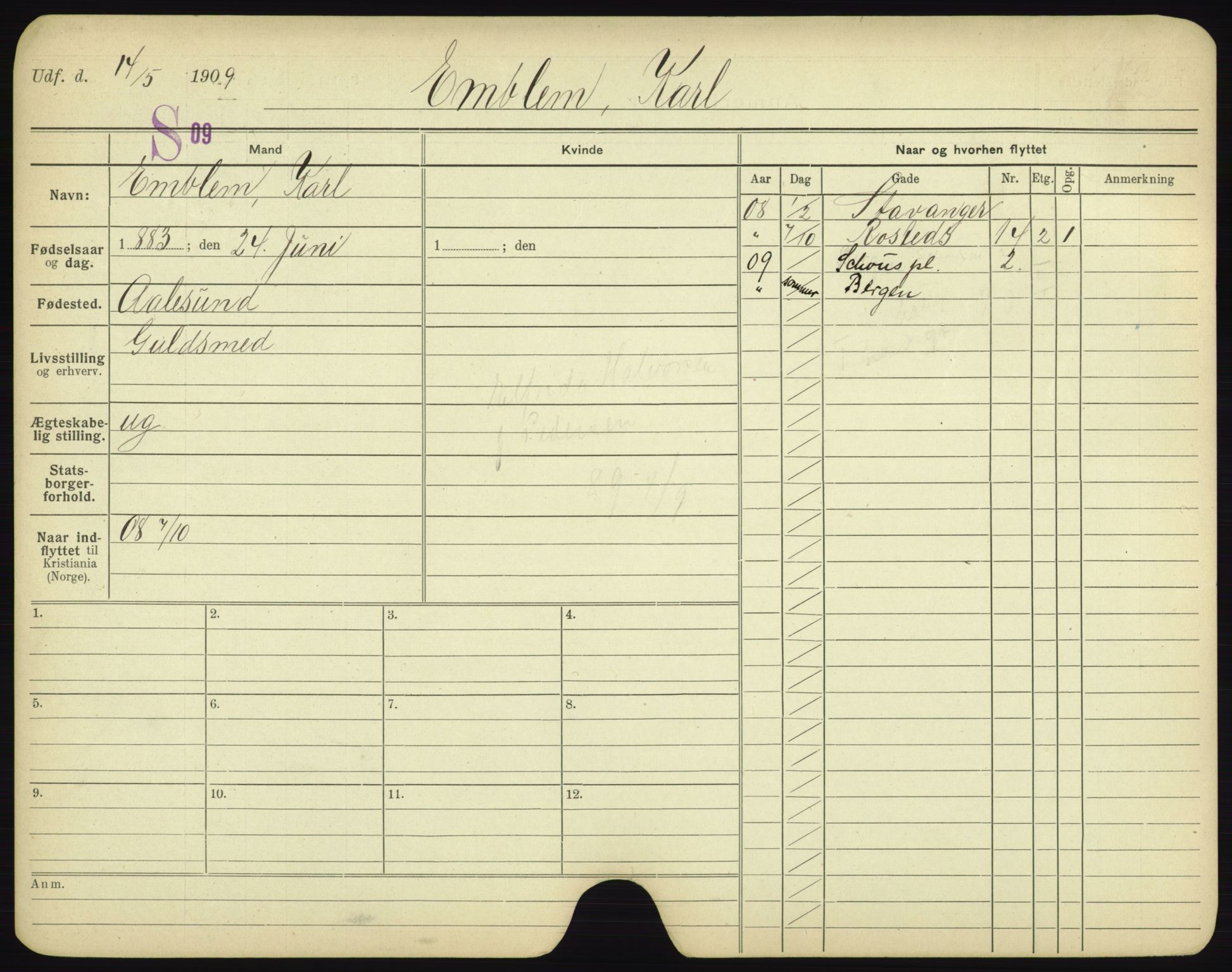 Oslo folkeregister, Registerkort, AV/SAO-A-11715/F/Fa/Fac/L0002: Menn, 1906-1914, p. 902a