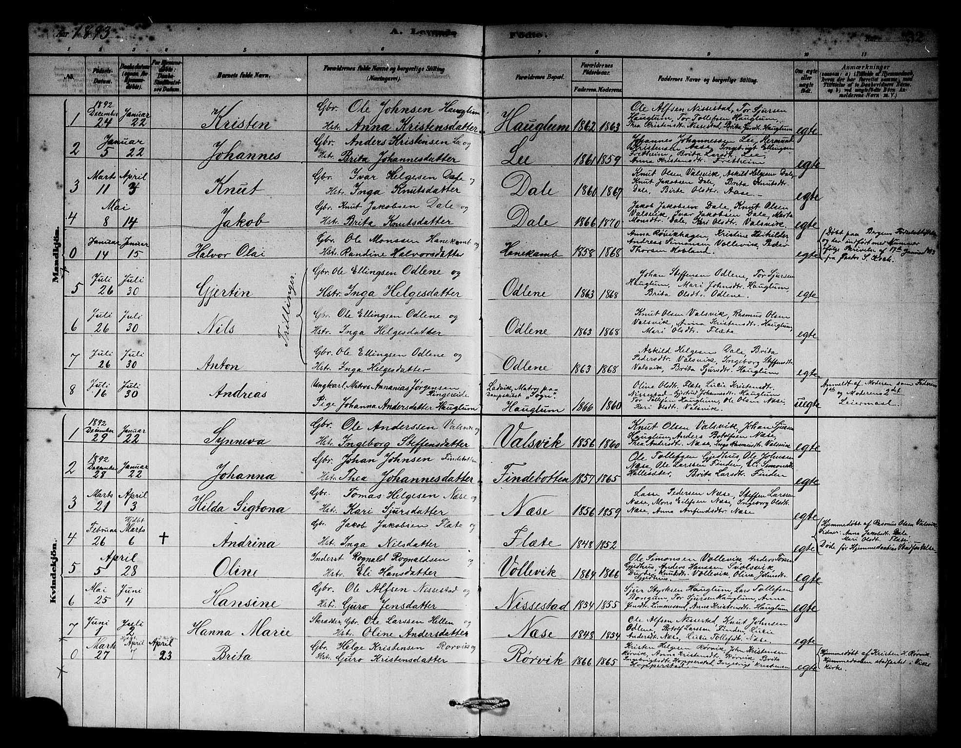 Vik sokneprestembete, AV/SAB-A-81501/H/Hab/Habb/L0002: Parish register (copy) no. B 2, 1878-1893, p. 32