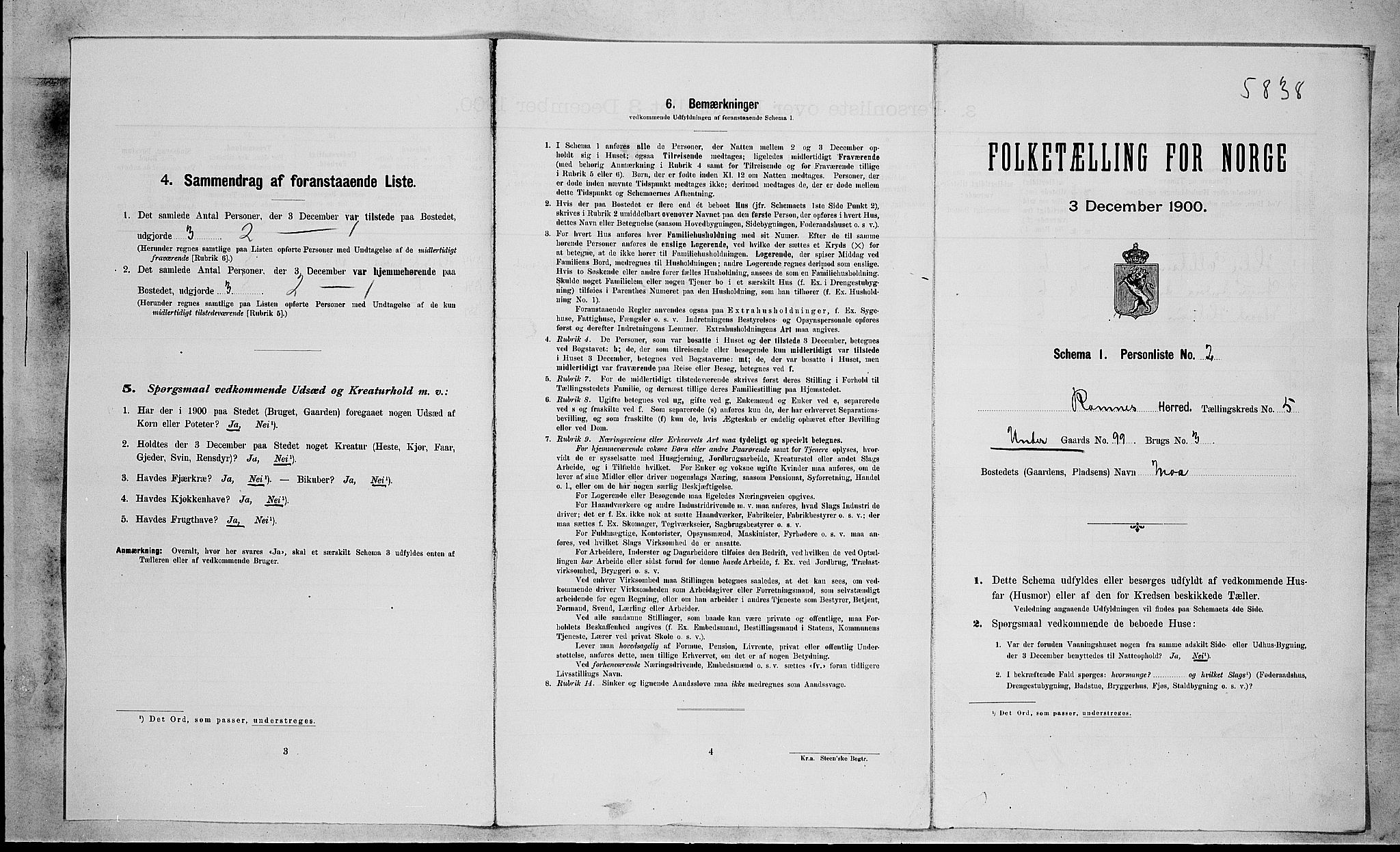 RA, 1900 census for Ramnes, 1900, p. 841