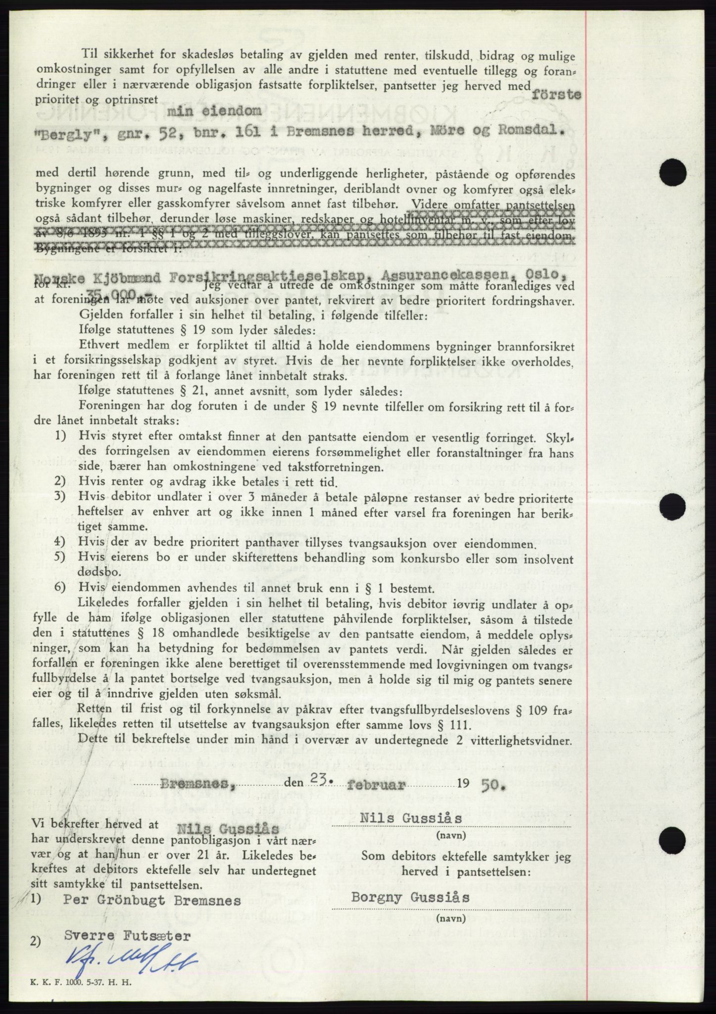 Nordmøre sorenskriveri, AV/SAT-A-4132/1/2/2Ca: Mortgage book no. B104, 1950-1950, Diary no: : 1604/1950