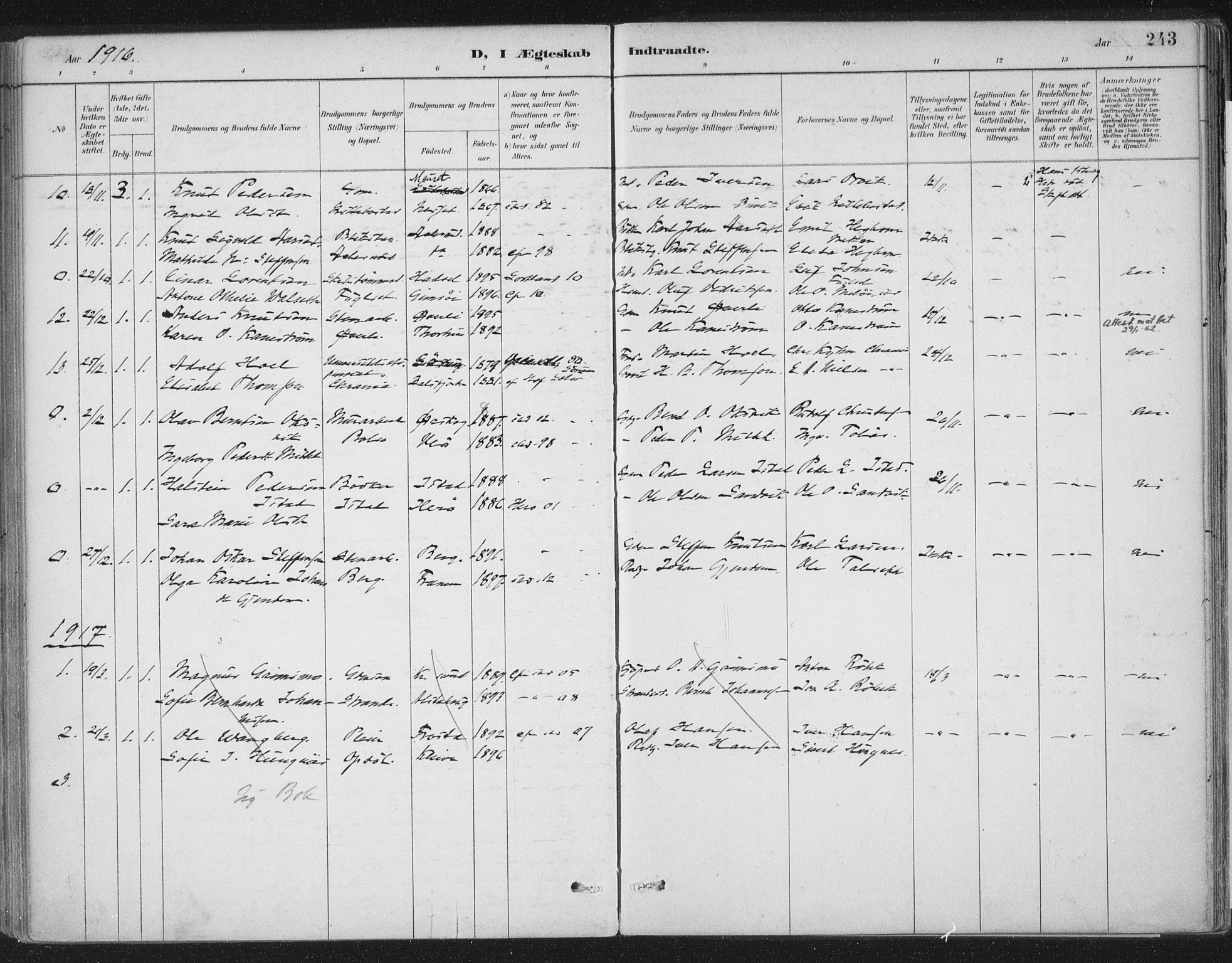 Ministerialprotokoller, klokkerbøker og fødselsregistre - Møre og Romsdal, SAT/A-1454/555/L0658: Parish register (official) no. 555A09, 1887-1917, p. 243