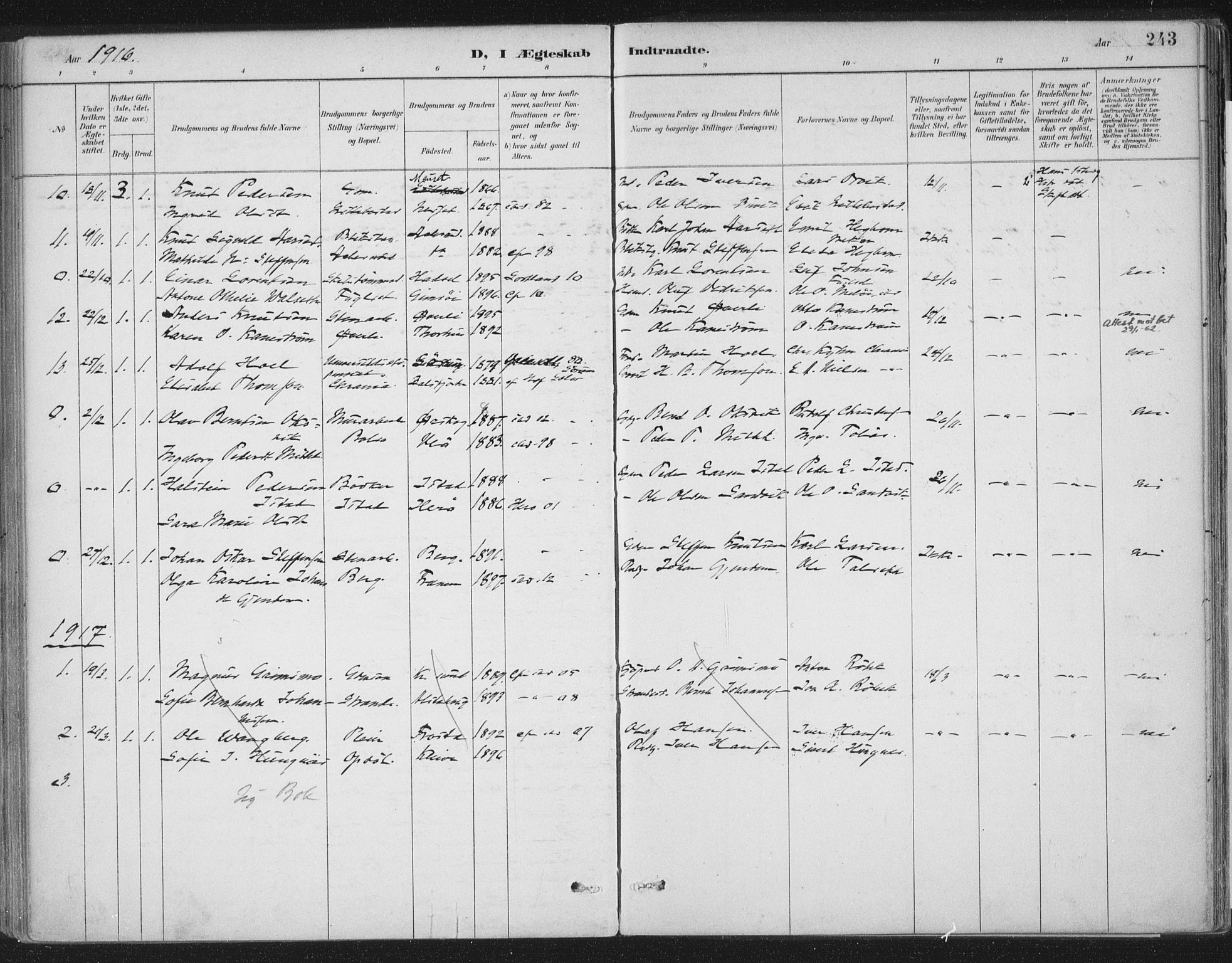 Ministerialprotokoller, klokkerbøker og fødselsregistre - Møre og Romsdal, AV/SAT-A-1454/555/L0658: Parish register (official) no. 555A09, 1887-1917, p. 243