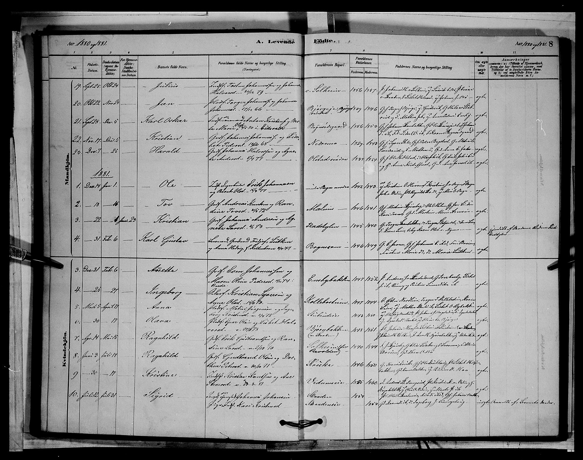 Øyer prestekontor, AV/SAH-PREST-084/H/Ha/Hab/L0002: Parish register (copy) no. 2, 1878-1896, p. 8