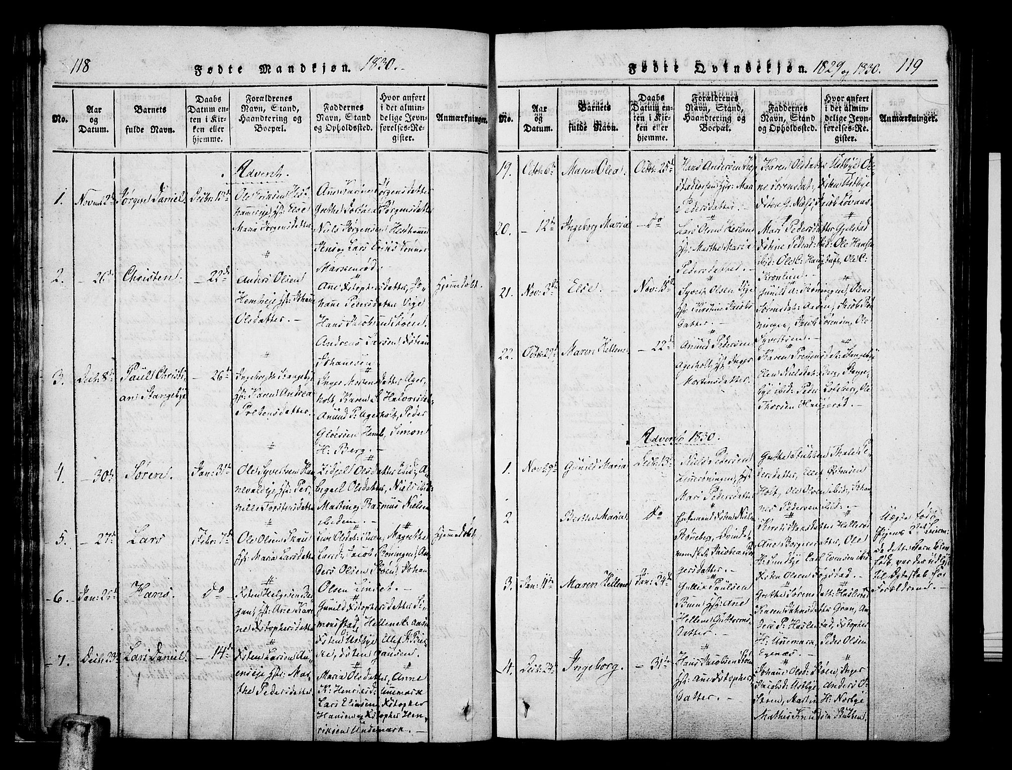 Hof kirkebøker, SAKO/A-64/F/Fa/L0004: Parish register (official) no. I 4, 1814-1843, p. 118-119
