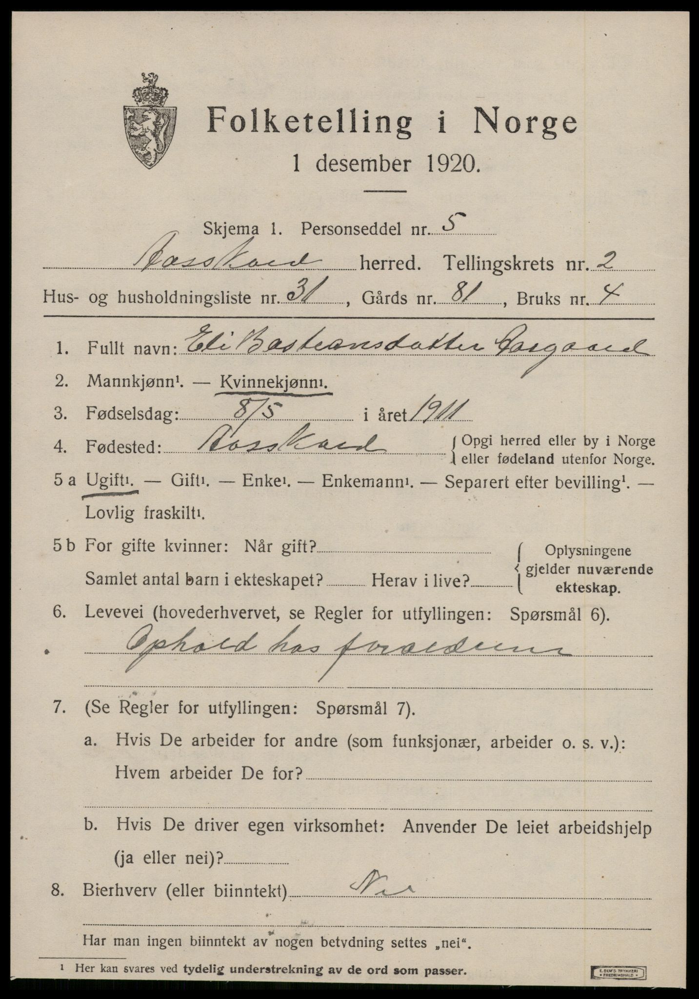 SAT, 1920 census for Åsskard, 1920, p. 1561