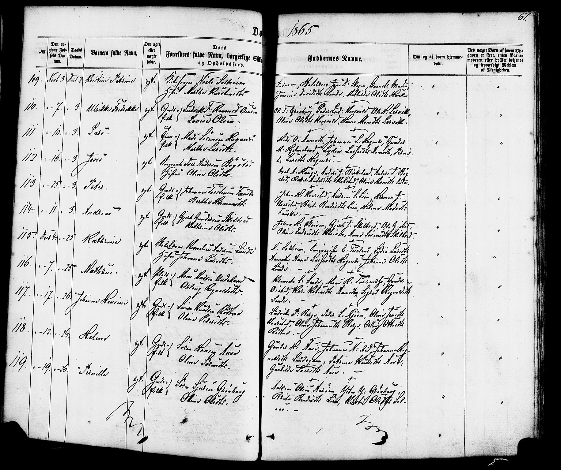 Gaular sokneprestembete, AV/SAB-A-80001/H/Haa: Parish register (official) no. A 5, 1860-1881, p. 67